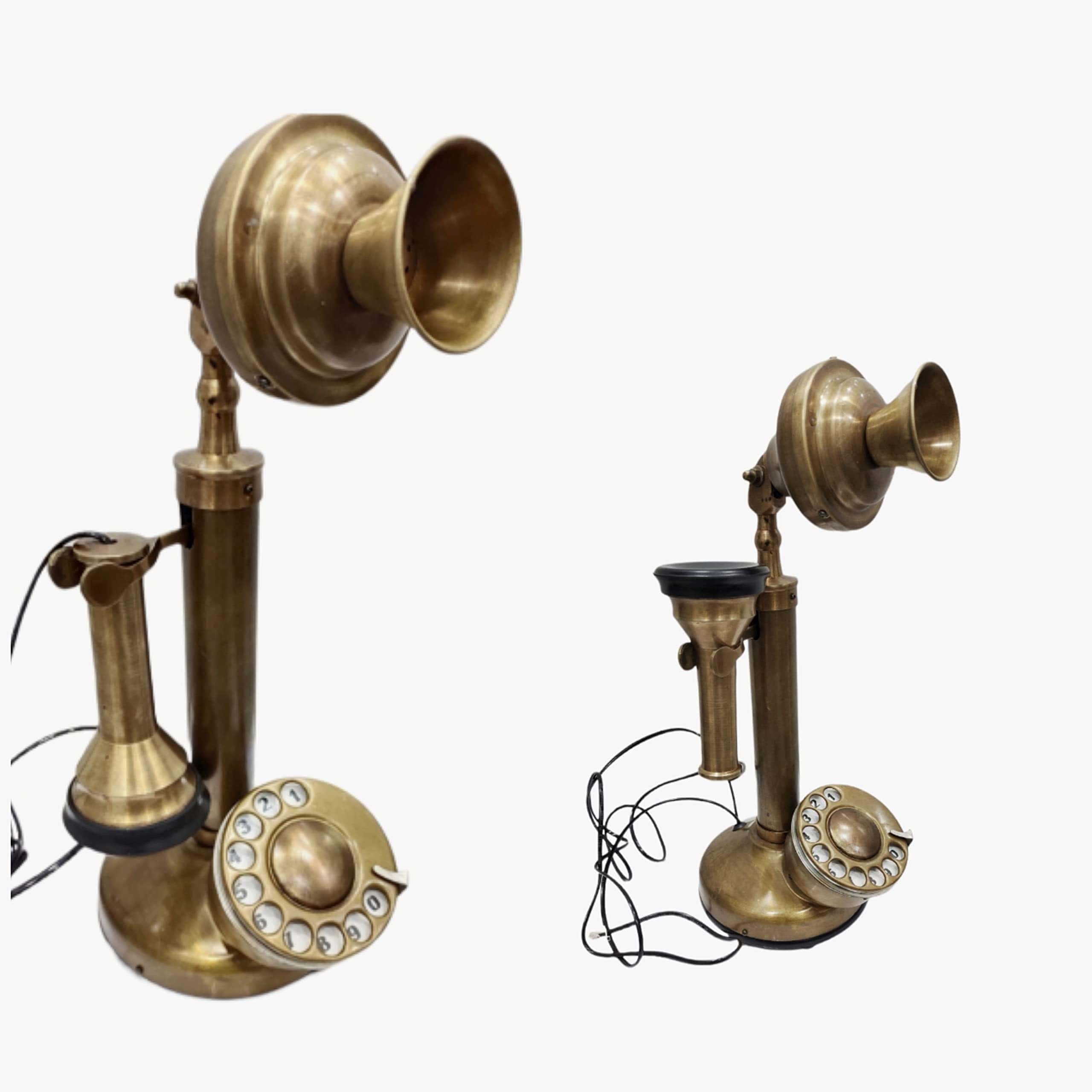 Teléfono Antiguo de Vela con Dial Rotativo Acabado en Latón - Imagen 3