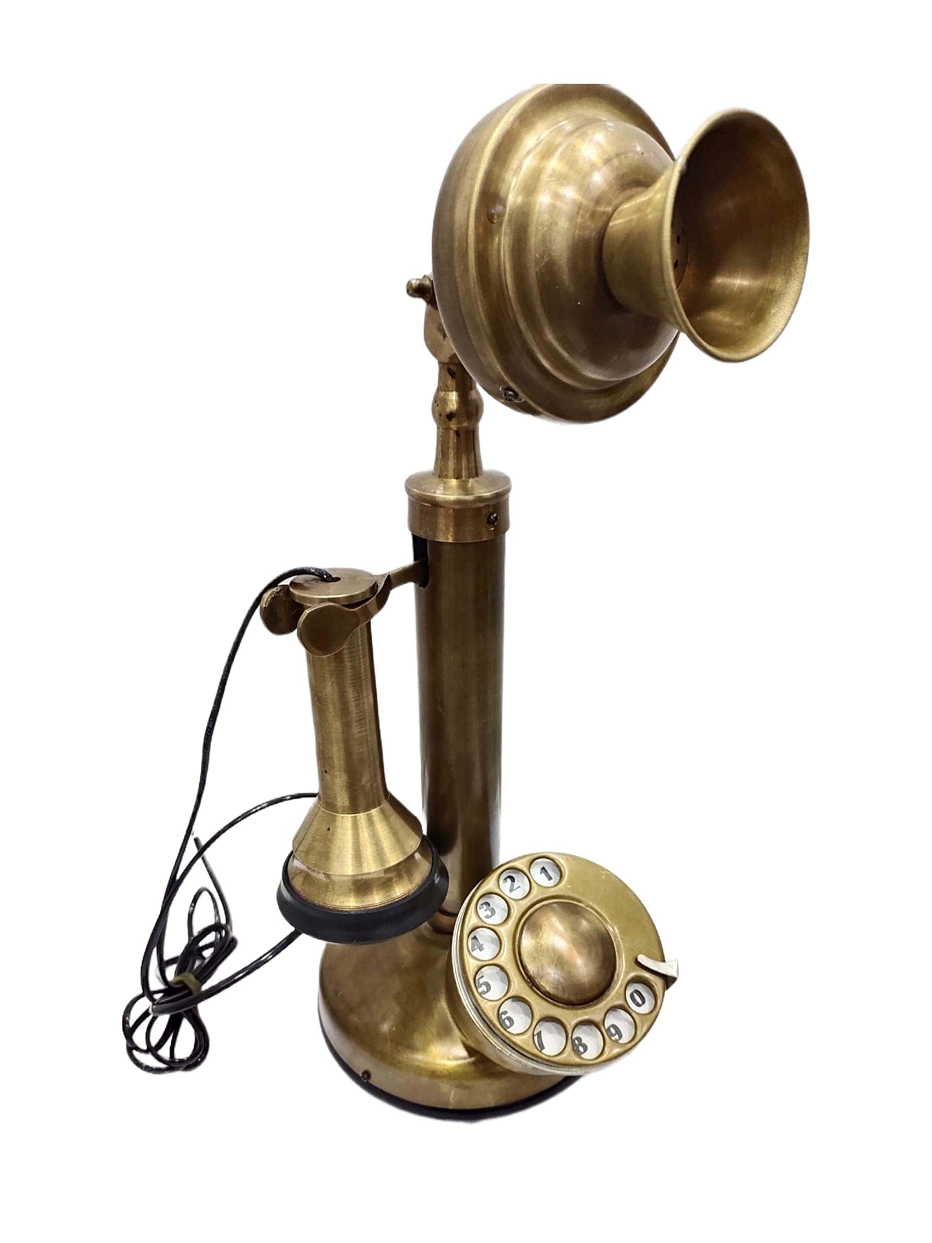 Teléfono Antiguo de Vela con Dial Rotativo Acabado en Latón - Imagen 5