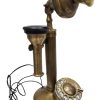 Teléfono Antiguo de Vela con Dial Rotativo Acabado en Latón