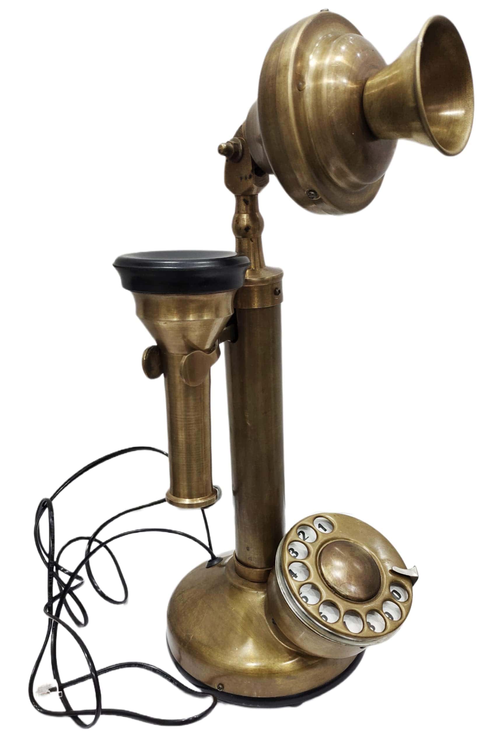 Teléfono Antiguo de Vela con Dial Rotativo Acabado en Latón