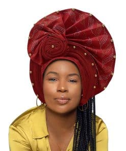 QliHut Nigerian Headtie African Head Wraps Auto Gele Rojo