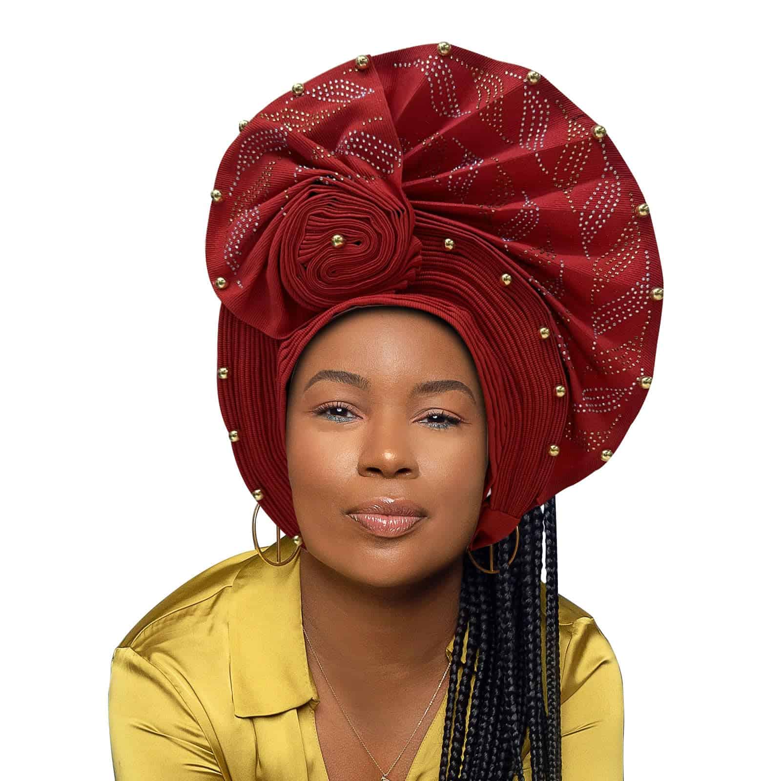 QliHut Nigerian Headtie African Head Wraps Auto Gele Rojo