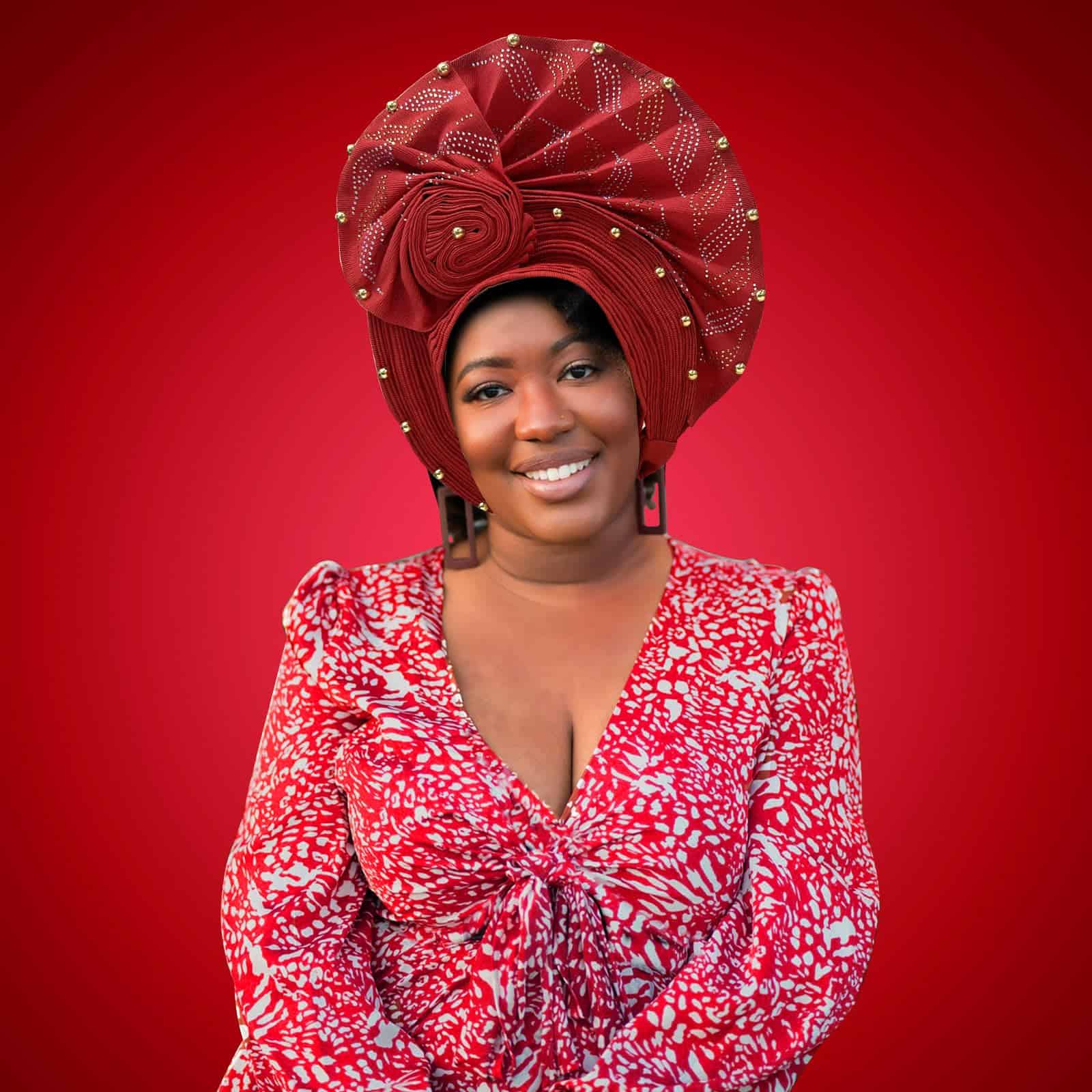 QliHut Nigerian Headtie African Head Wraps Auto Gele Rojo - Imagen 7