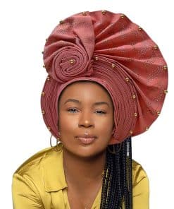 Pañuelo de cabeza de lujo Aso Oke -Durazno