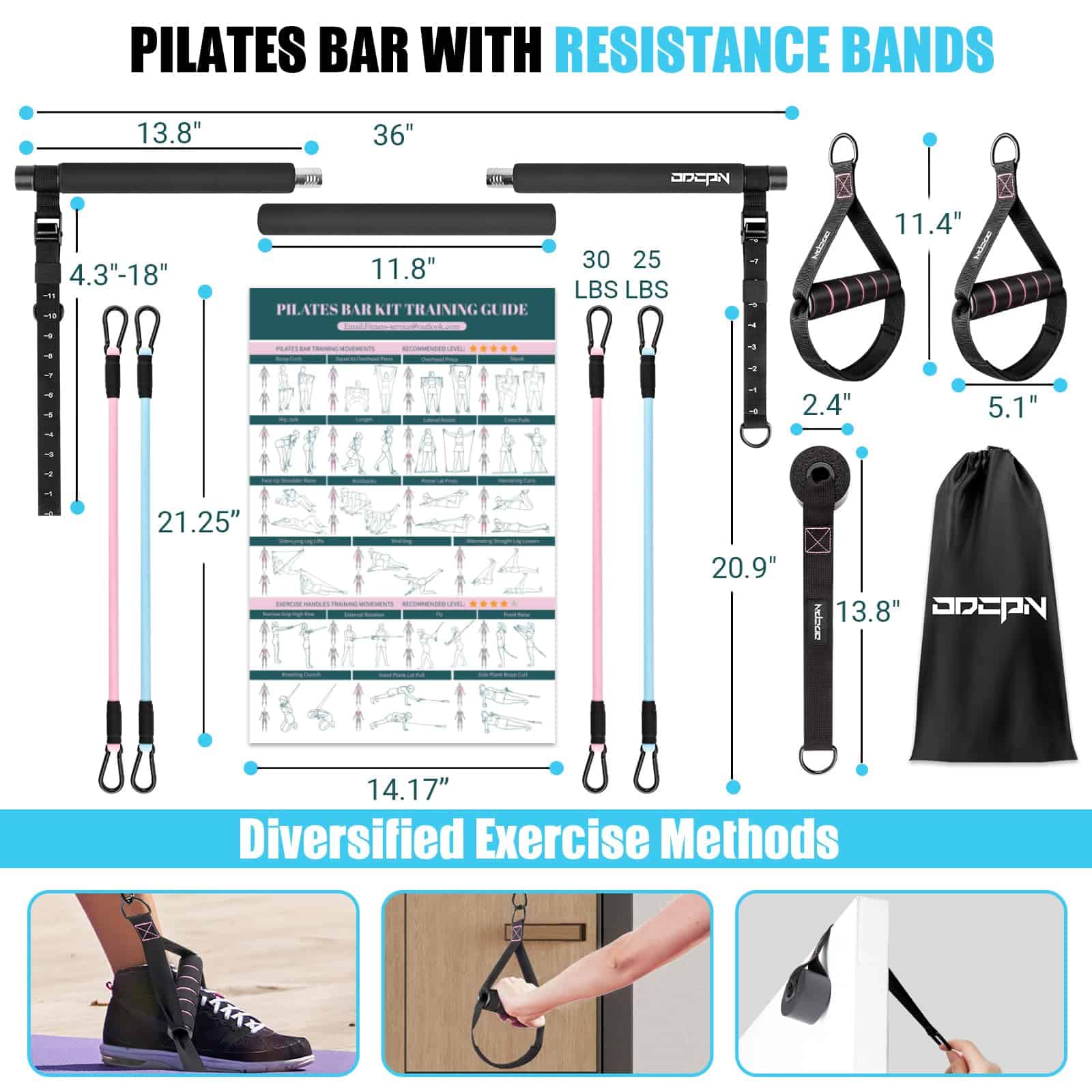 Kit de Barra de Pilates con Bandas de -Negro - Imagen 6