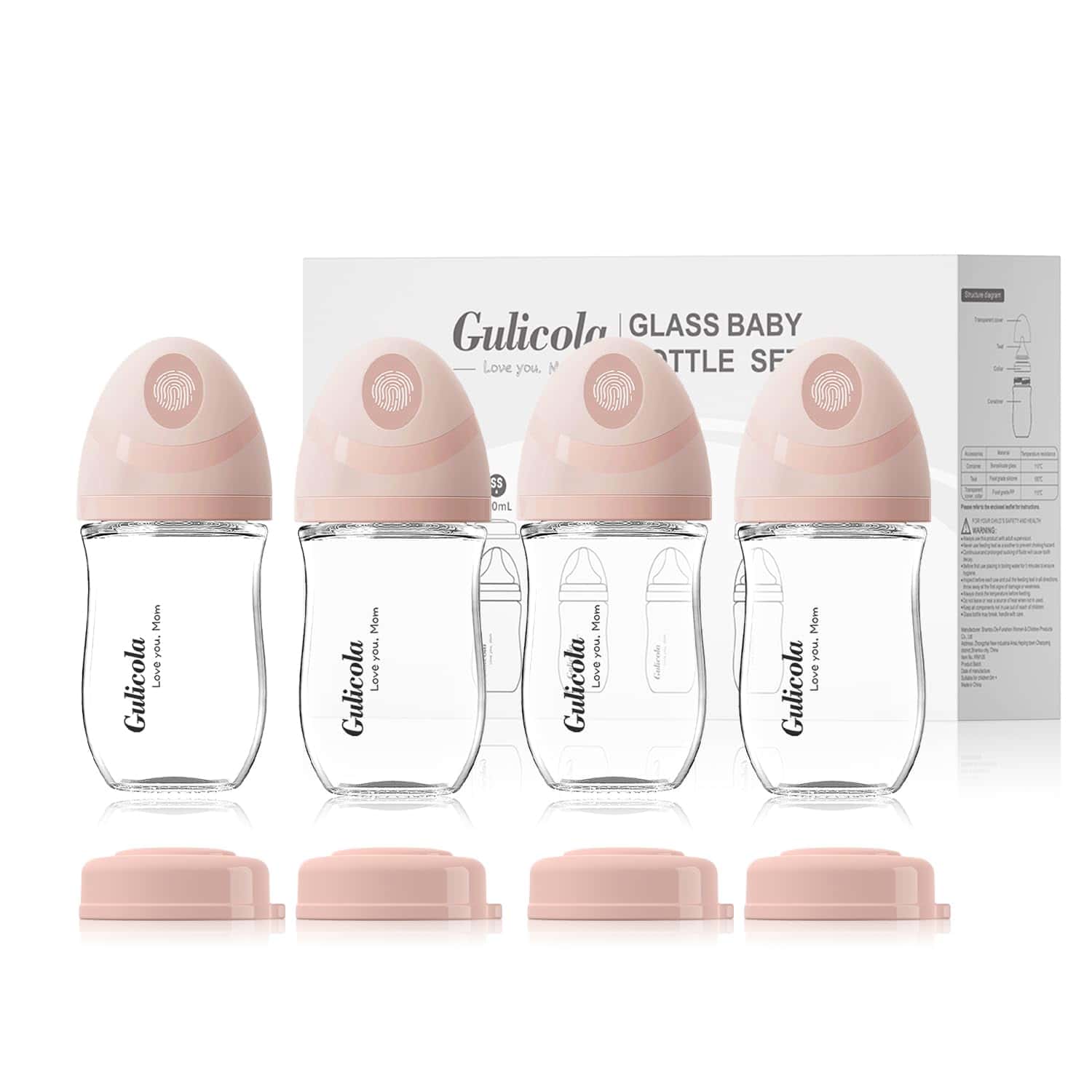 Paquete de 4 Botellas de Vidrio Natural Gulicola para Bebé,
