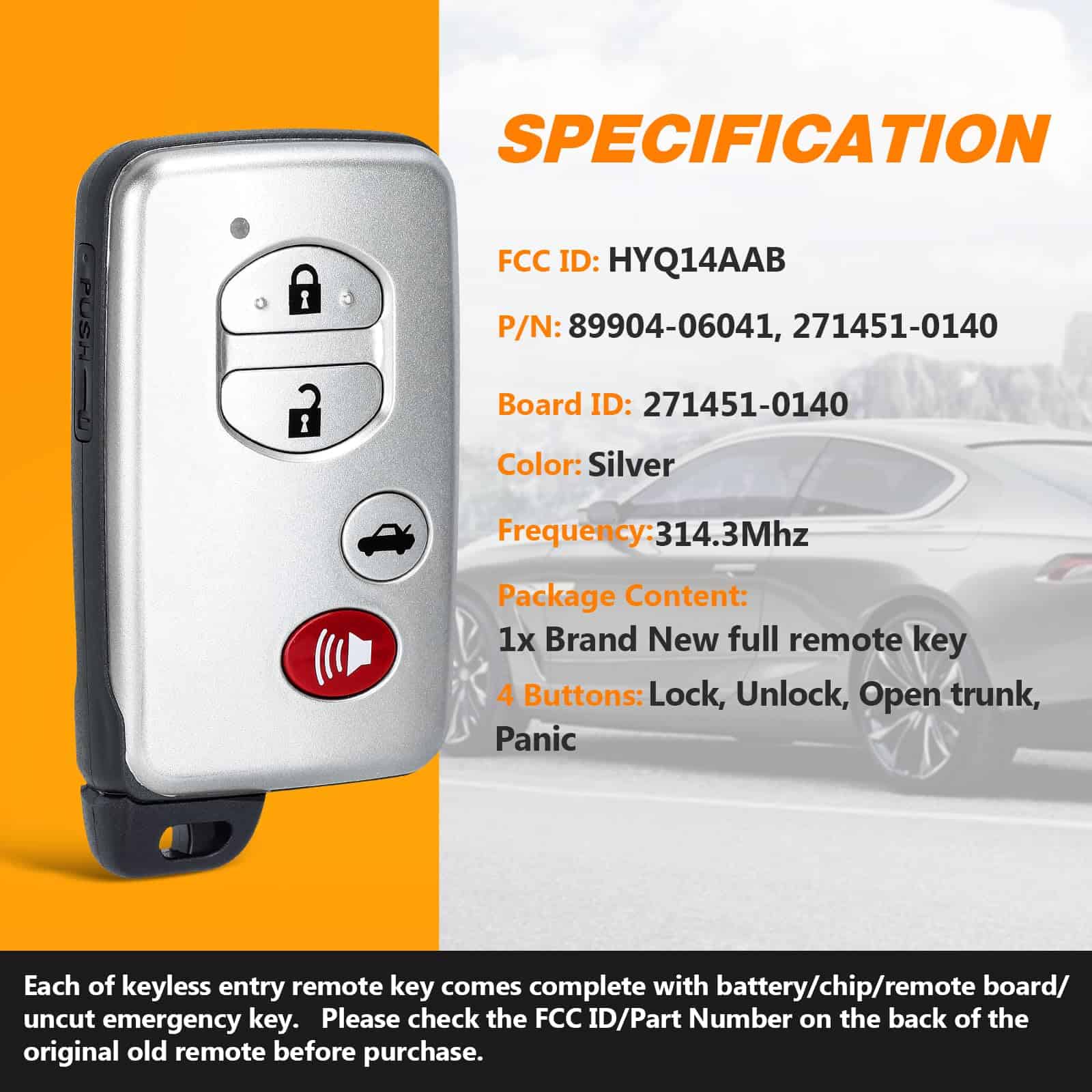 Llavero de repuesto para control remoto Yewong para Toyota - Imagen 4