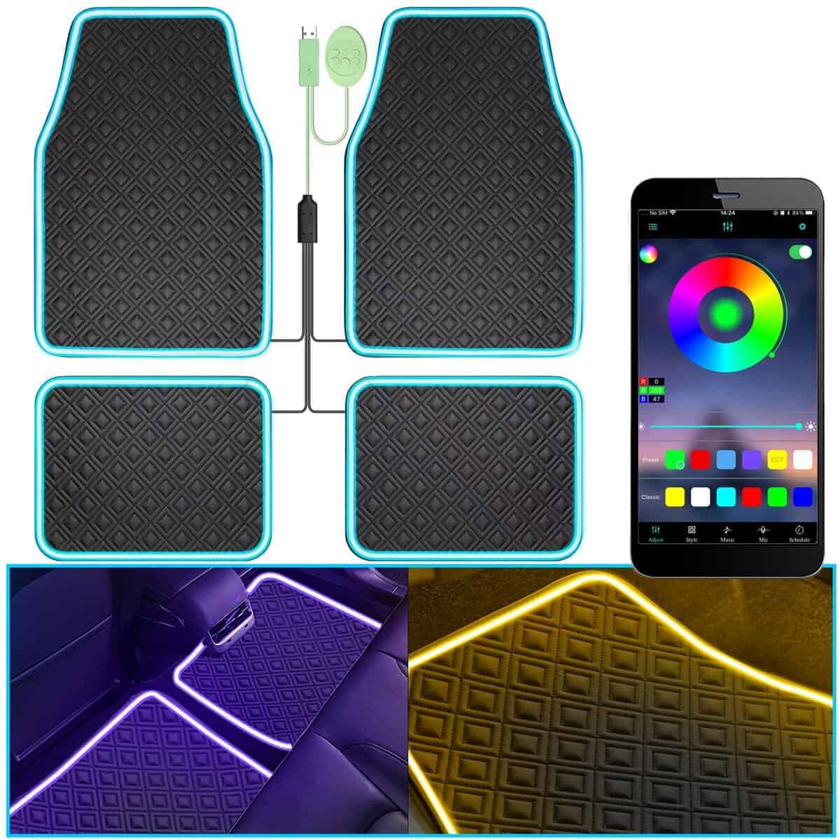 Tapetes para Automóvil con Tira de Luces LED, Universal
