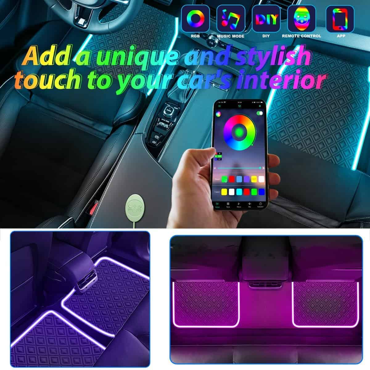 Tapetes para Automóvil con Tira de Luces LED, Universal - Imagen 4