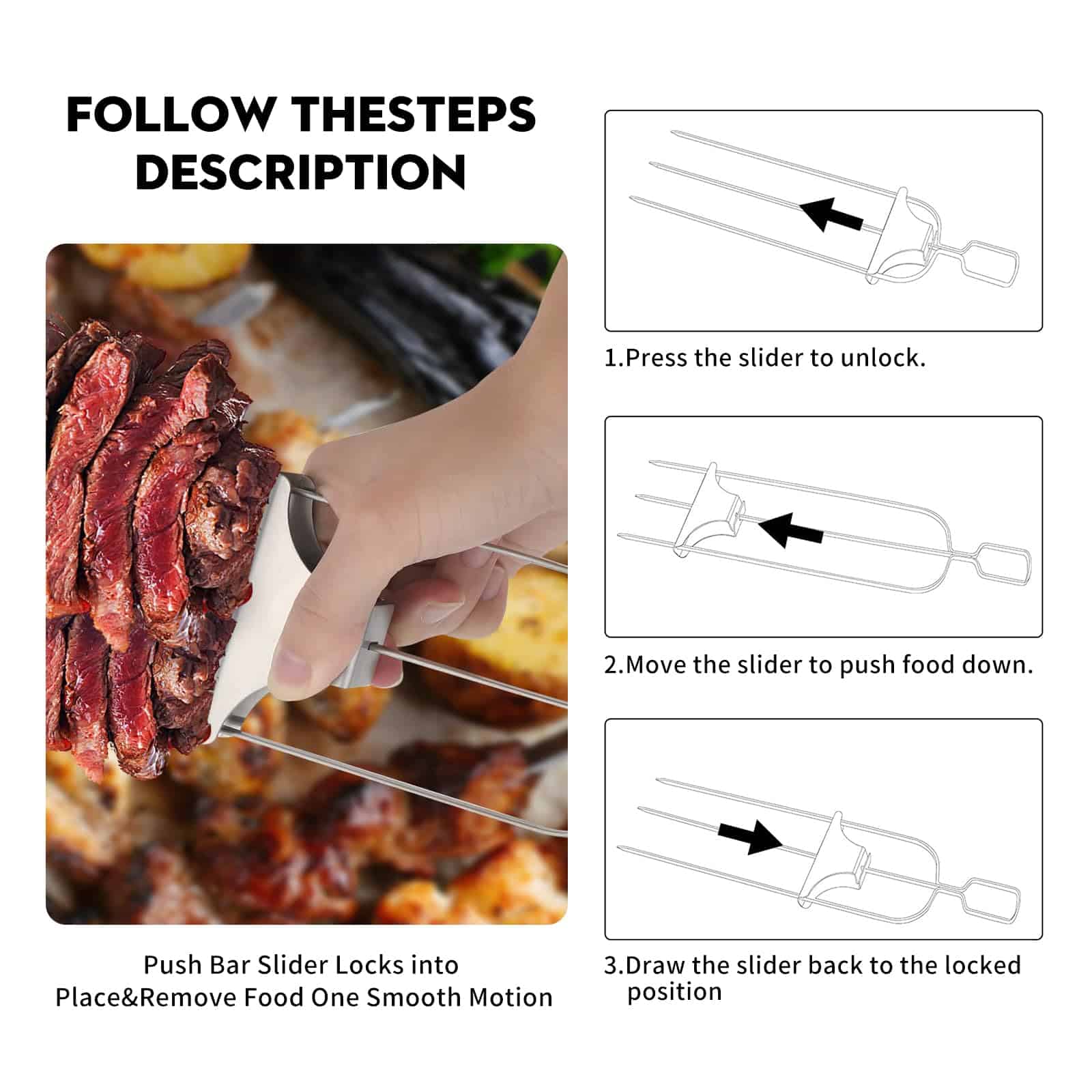 (10PCS)3PCS 3-Prong Skewers for Grilling, 3PCS Double and - Imagen 4