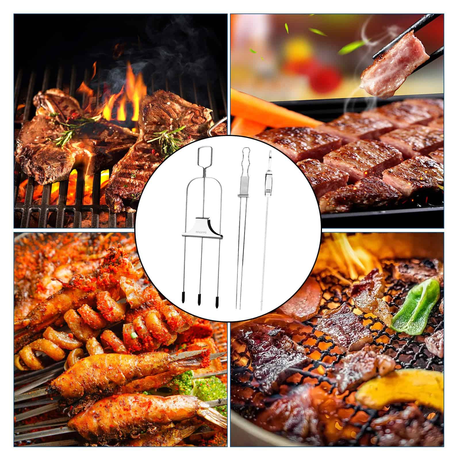(10PCS)3PCS 3-Prong Skewers for Grilling, 3PCS Double and - Imagen 8