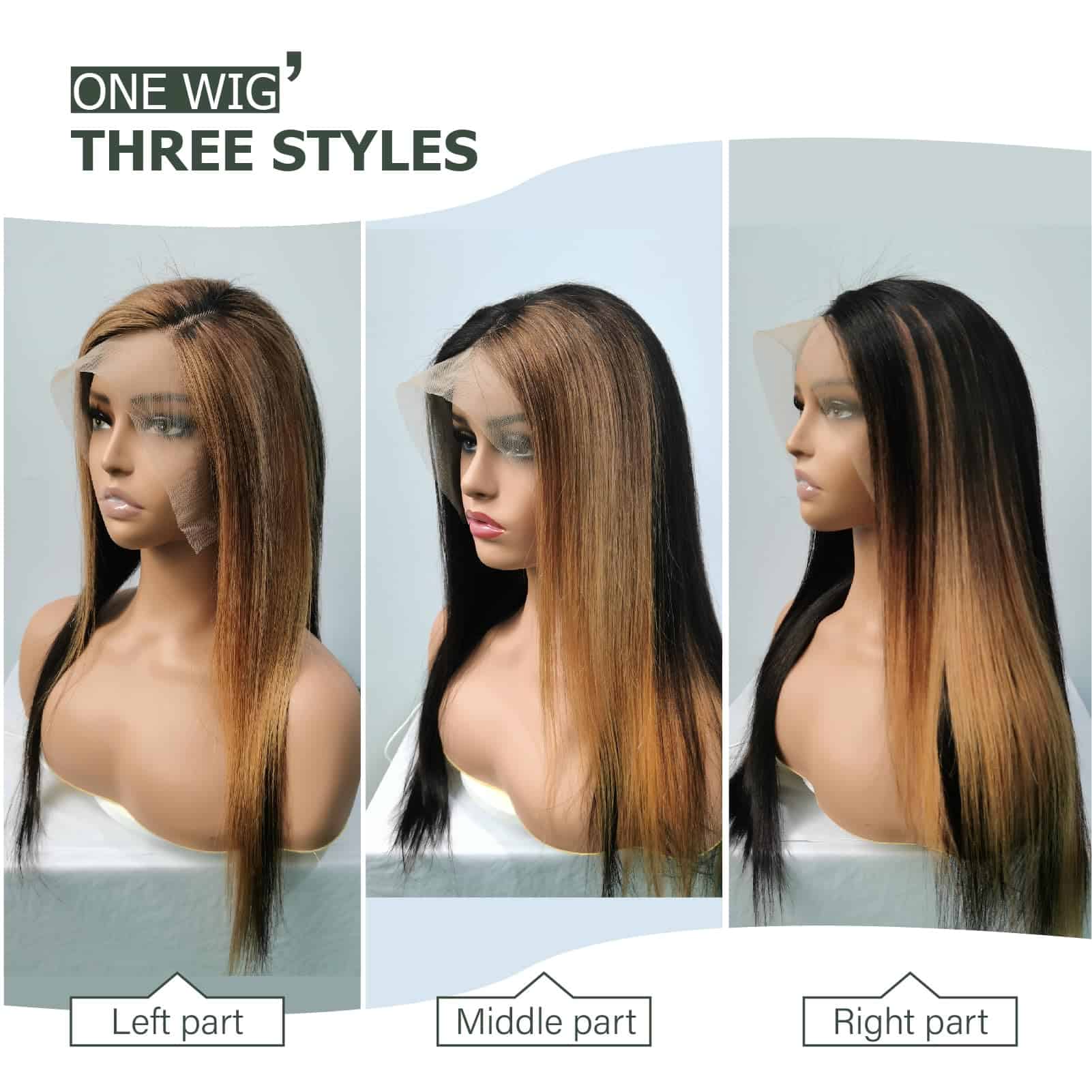 Pelucas de Encaje Frontal Recto Destacado Ombre de Cabello - Imagen 3