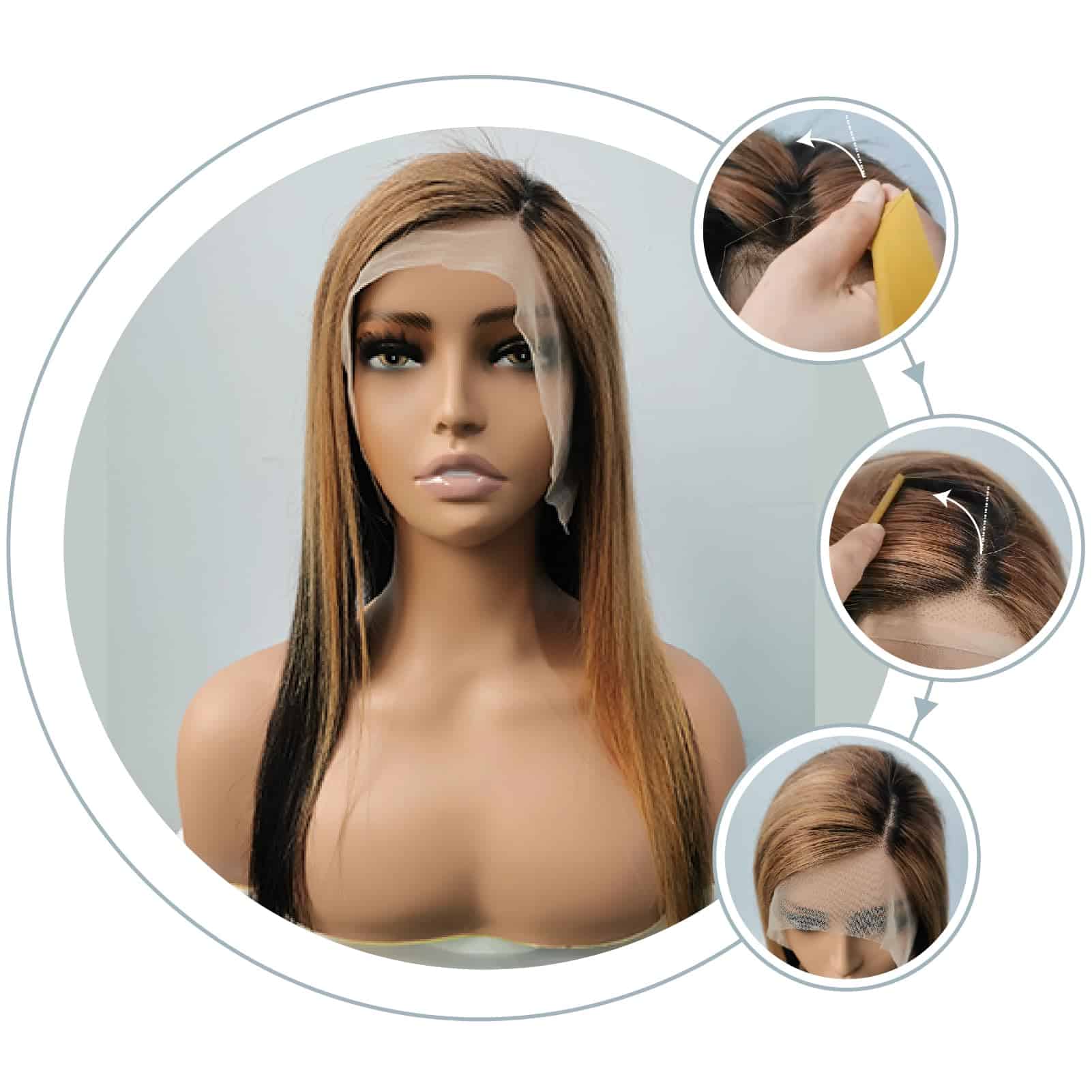 Pelucas de Encaje Frontal Recto Destacado Ombre de Cabello - Imagen 6