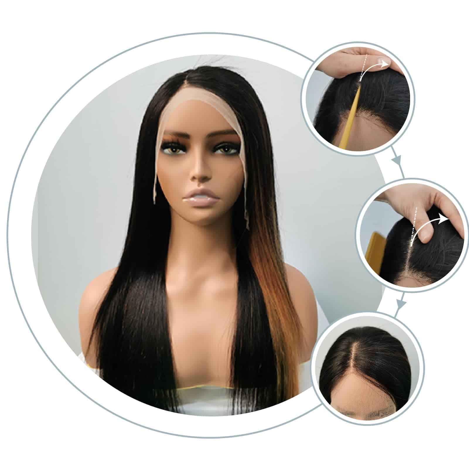 Pelucas de Encaje Frontal Recto Destacado Ombre de Cabello - Imagen 7