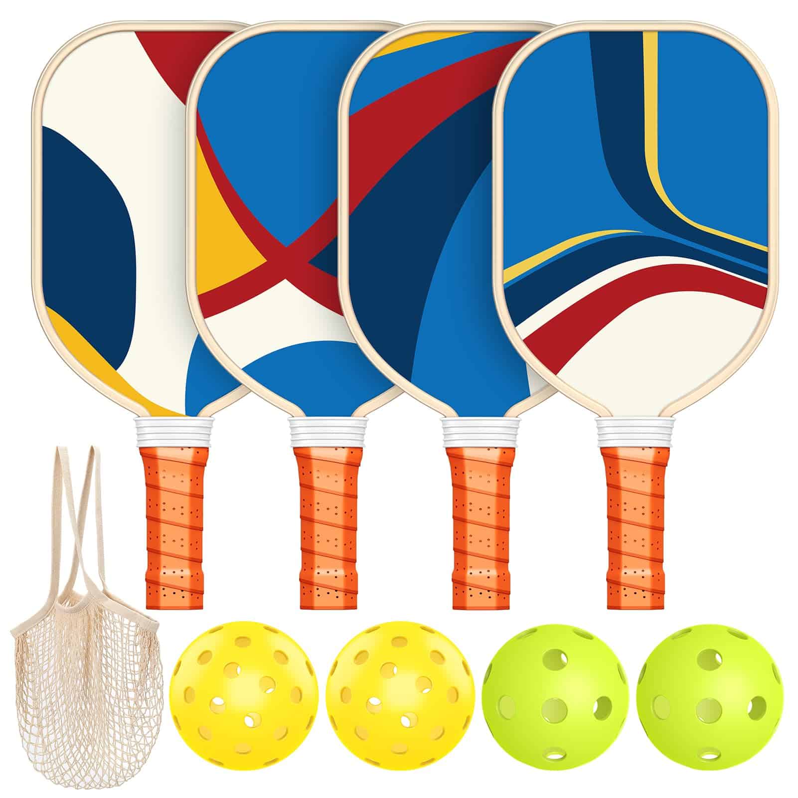 Set de 4 paletas de pickleball, Madera Premium con 4