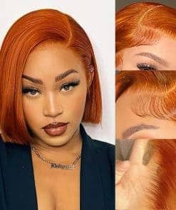 RQY Pelucas de Encaje Frontal de Jengibre Pelo Humano,