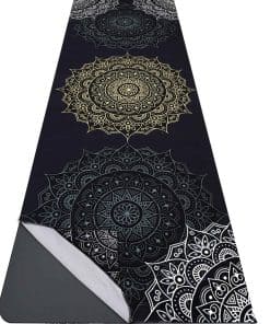 Toalla de Yoga con Bolsillos en las Esquinas -Mandala Negro