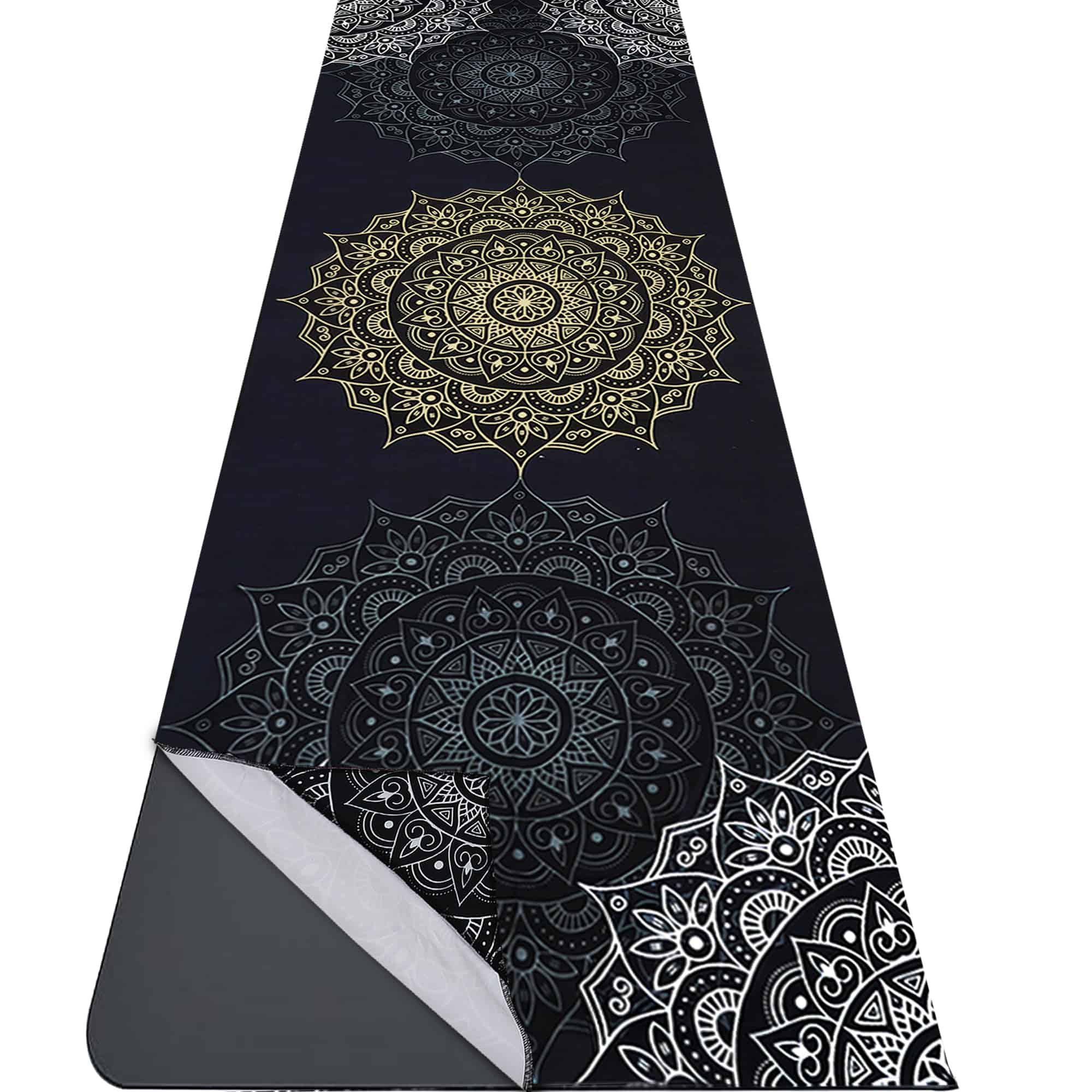 Toalla de Yoga con Bolsillos en las Esquinas -Mandala Negro