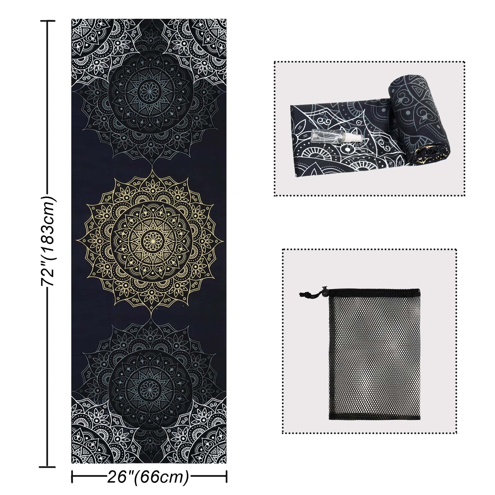 Toalla de Yoga con Bolsillos en las Esquinas -Mandala Negro - Imagen 3