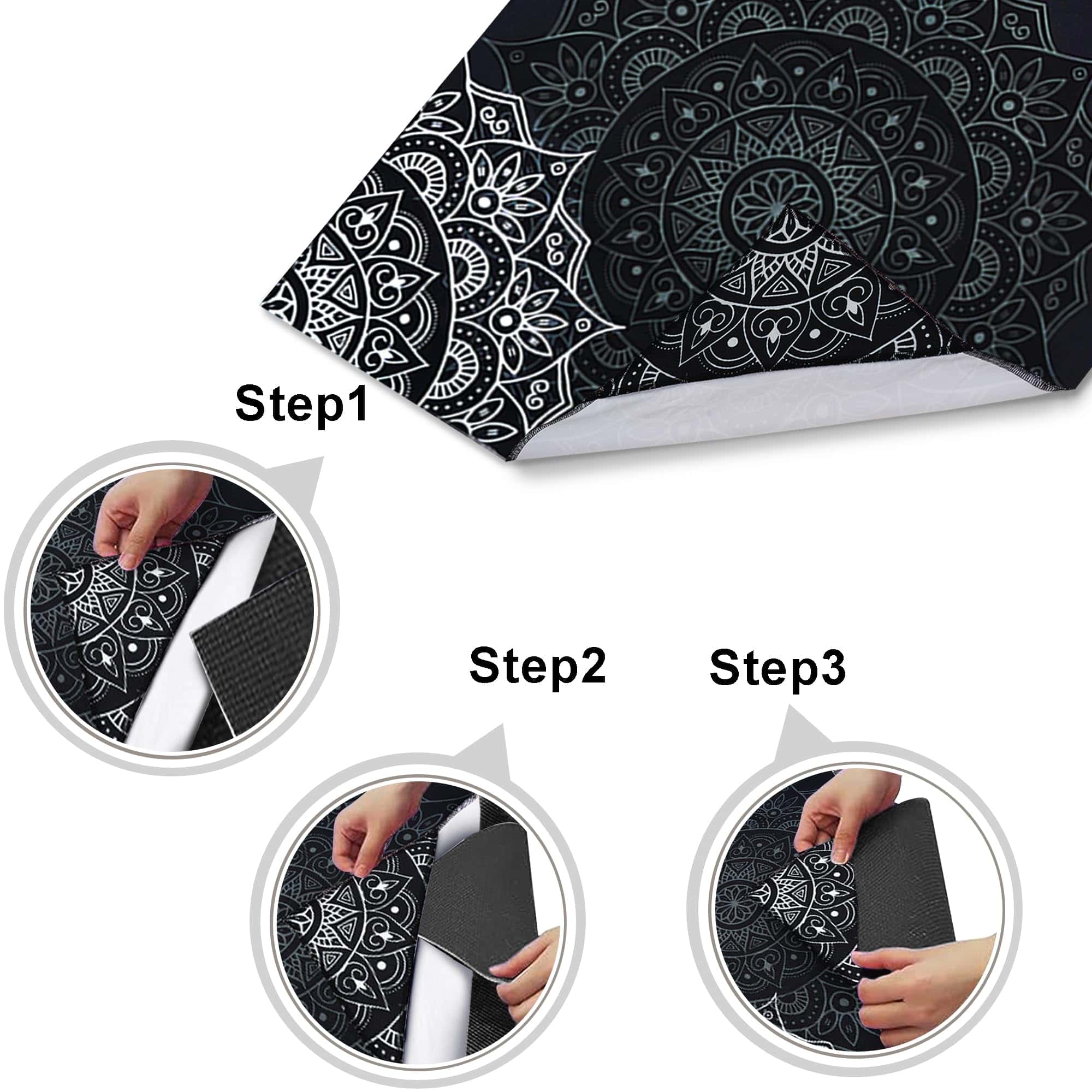 Toalla de Yoga con Bolsillos en las Esquinas -Mandala Negro - Imagen 4