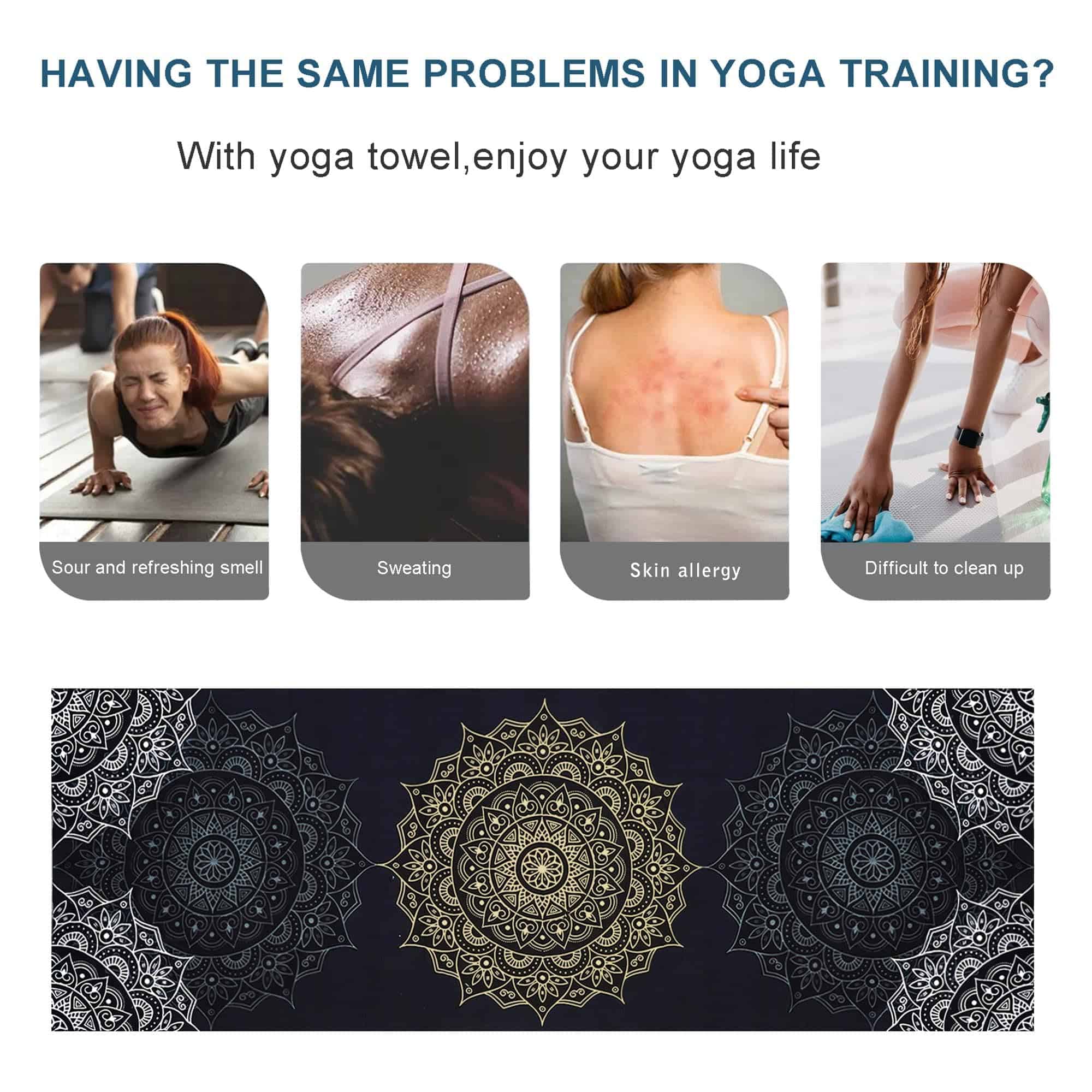 Toalla de Yoga con Bolsillos en las Esquinas -Mandala Negro - Imagen 5