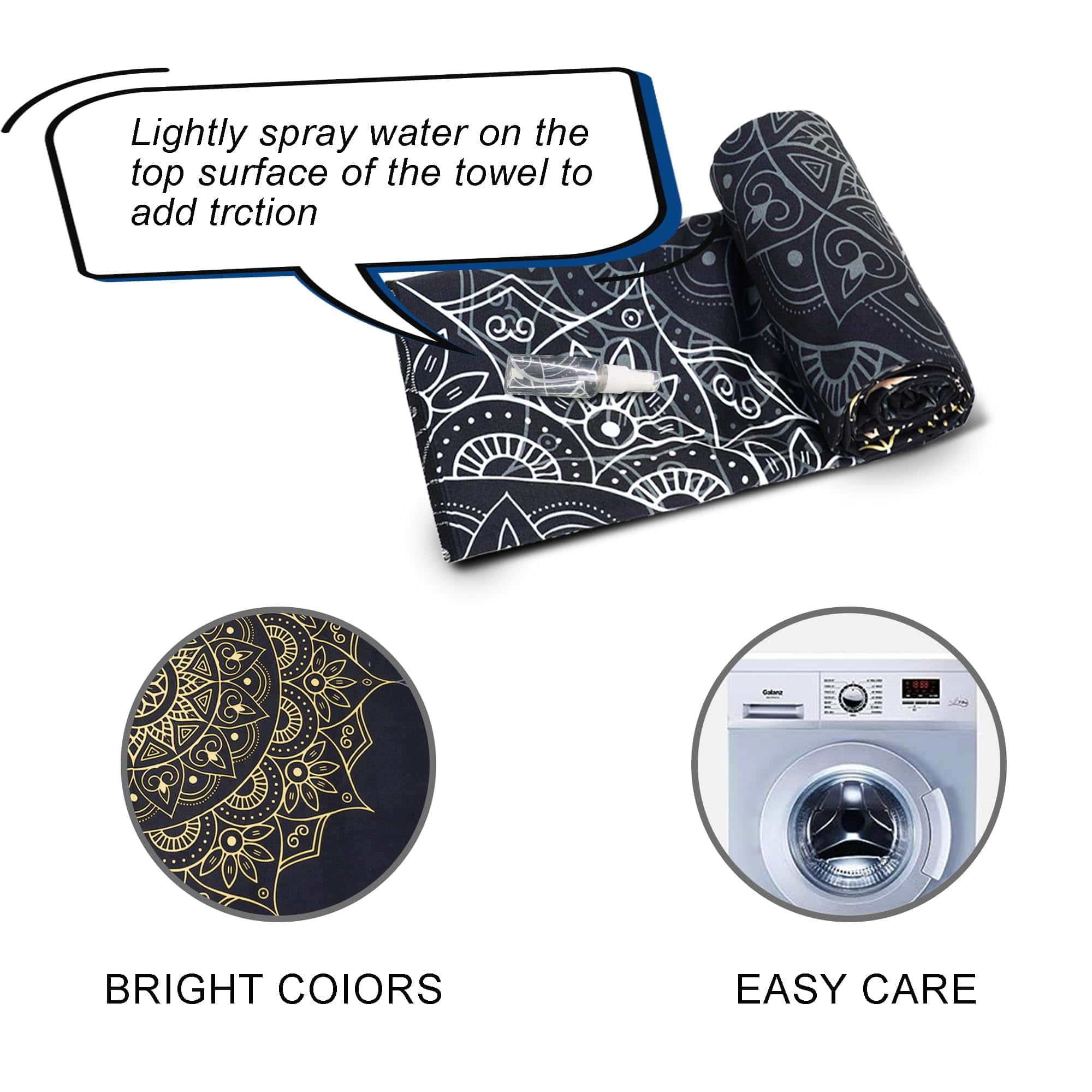 Toalla de Yoga con Bolsillos en las Esquinas -Mandala Negro - Imagen 6