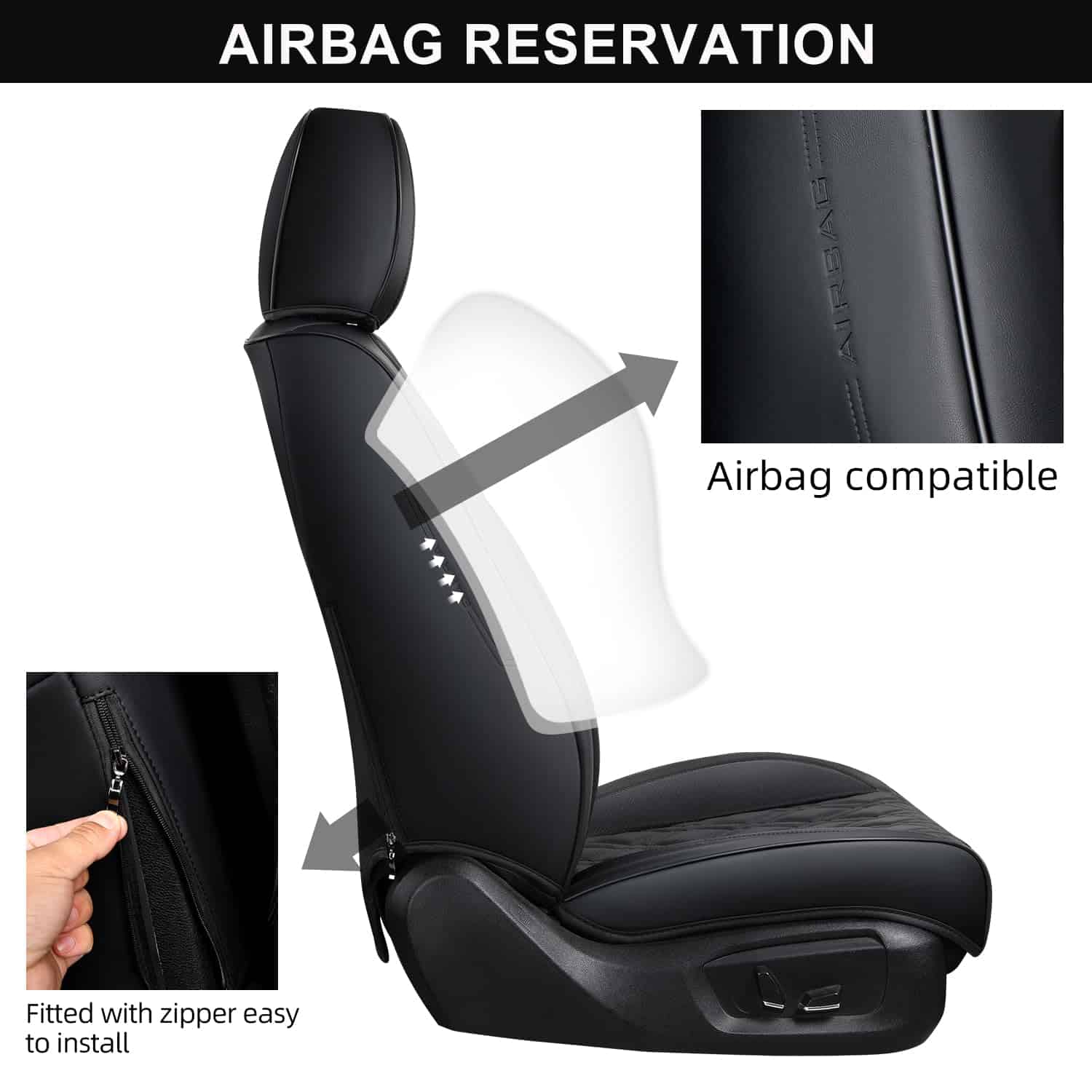 Cubre Asientos de Coche Negro TINRAIYANG, Juego Completo, - Imagen 8