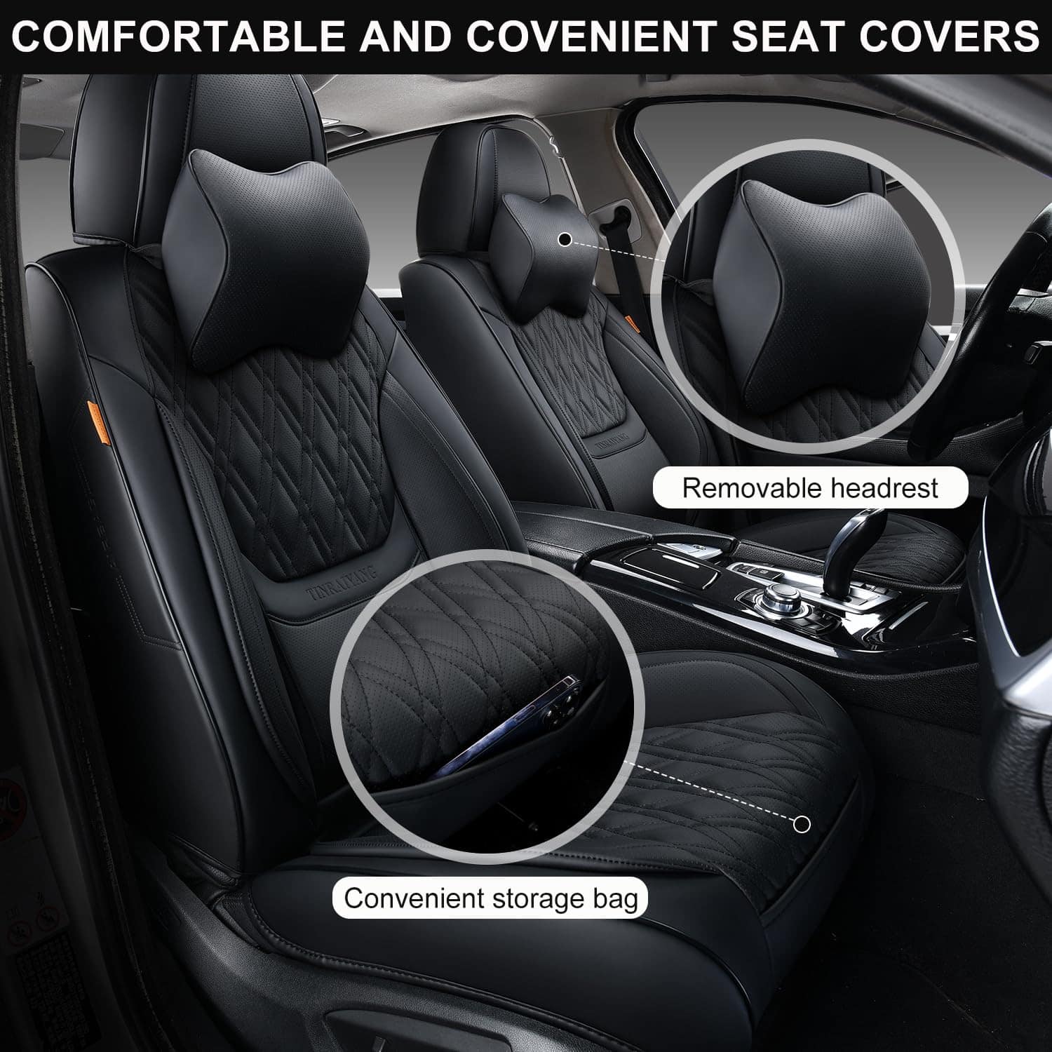 Cubre Asientos de Coche Negro TINRAIYANG, Juego Completo, - Imagen 3
