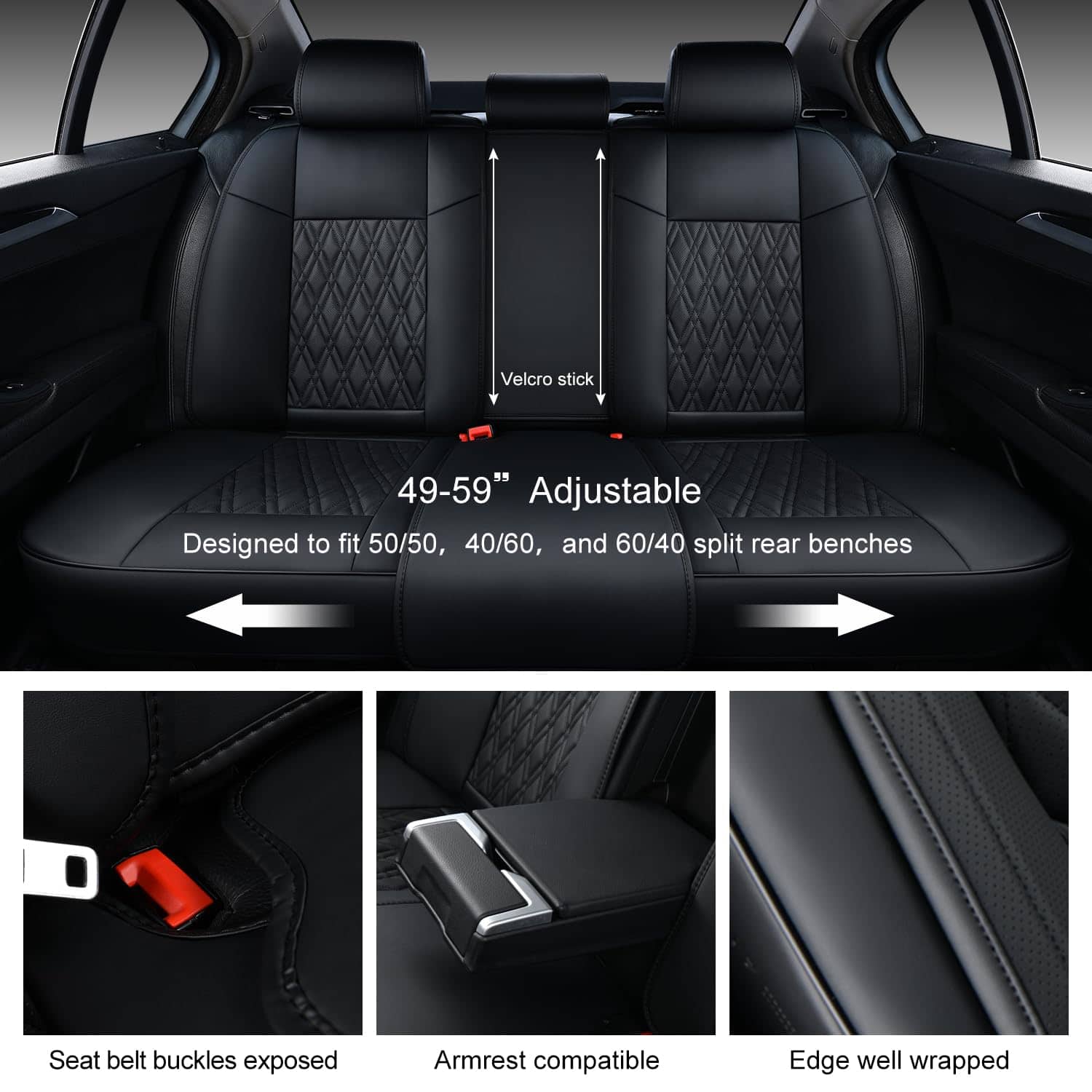 Cubre Asientos de Coche Negro TINRAIYANG, Juego Completo, - Imagen 5