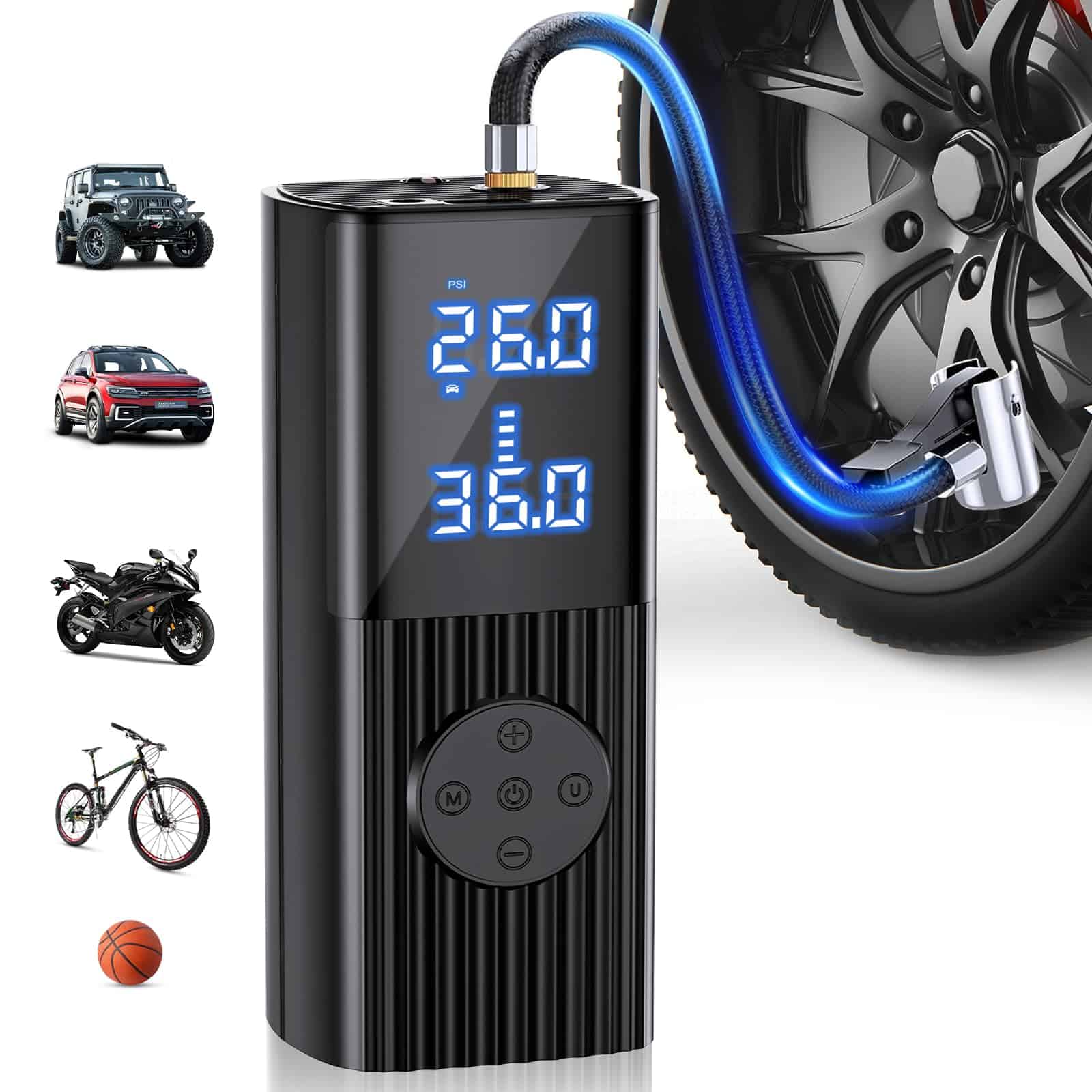 Compresor de aire portátil Herigain Tire, 9000mAh y DC 12V