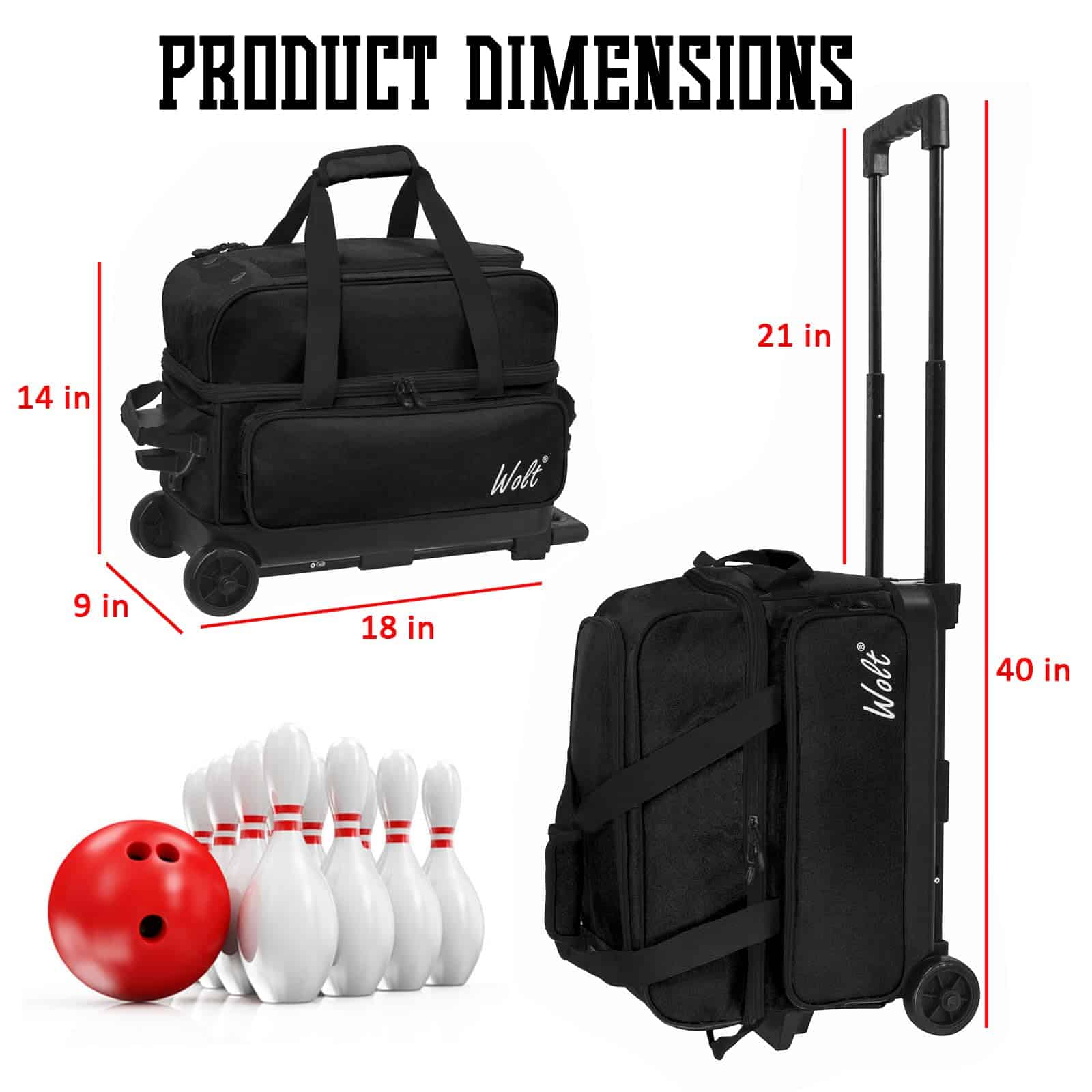 Bolso para 2 Bolas de Bolos con Ruedas - Bolso para 2 Bolas - Imagen 7