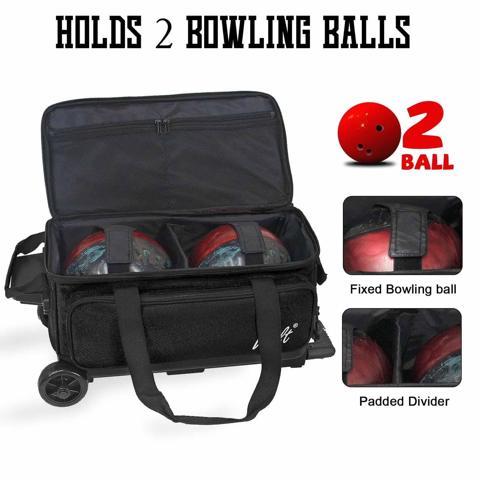 Bolso para 2 Bolas de Bolos con Ruedas - Bolso para 2 Bolas - Imagen 3