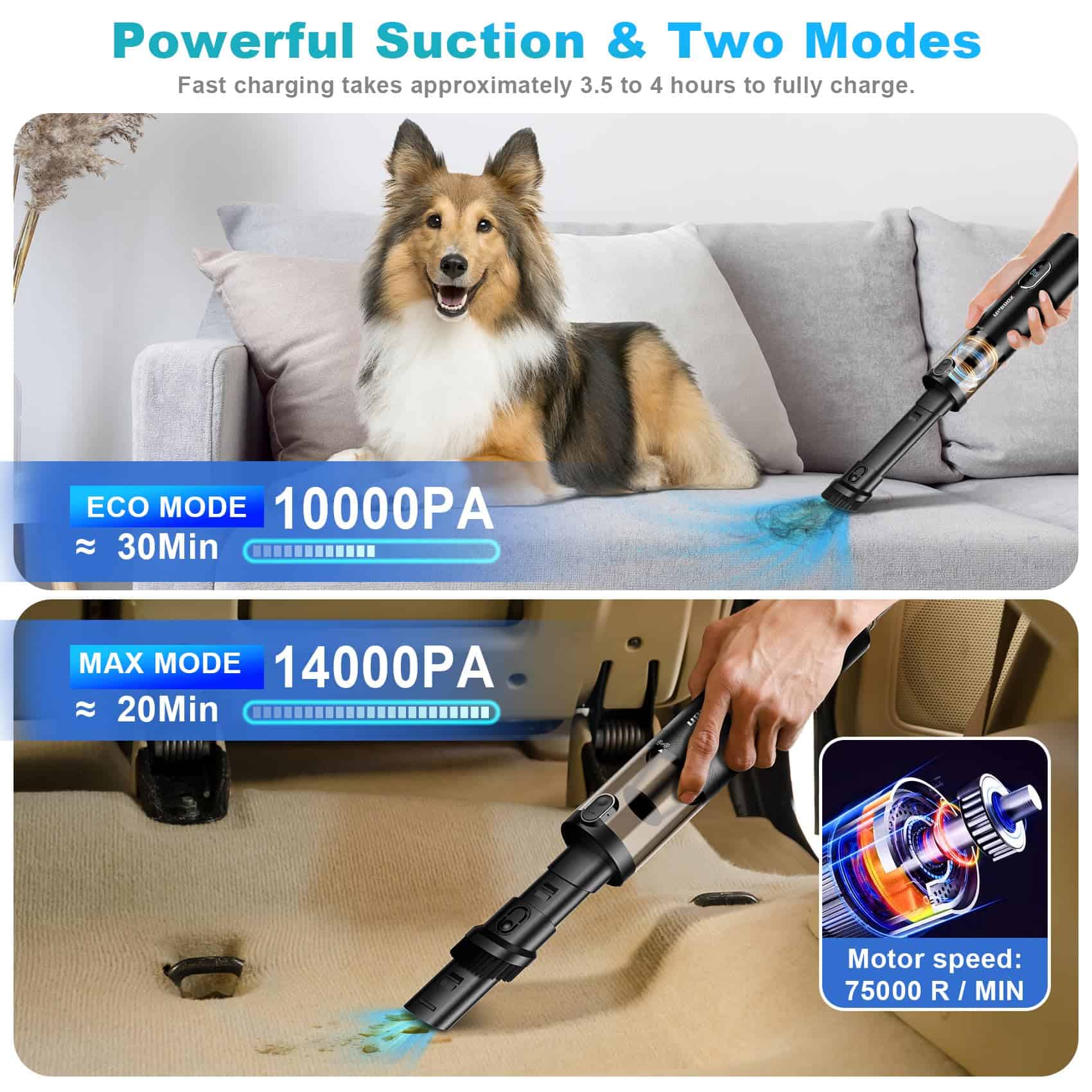 Aspiradora de Mano Inalámbrica, Upbooz Aspiradora Portátil - Imagen 3