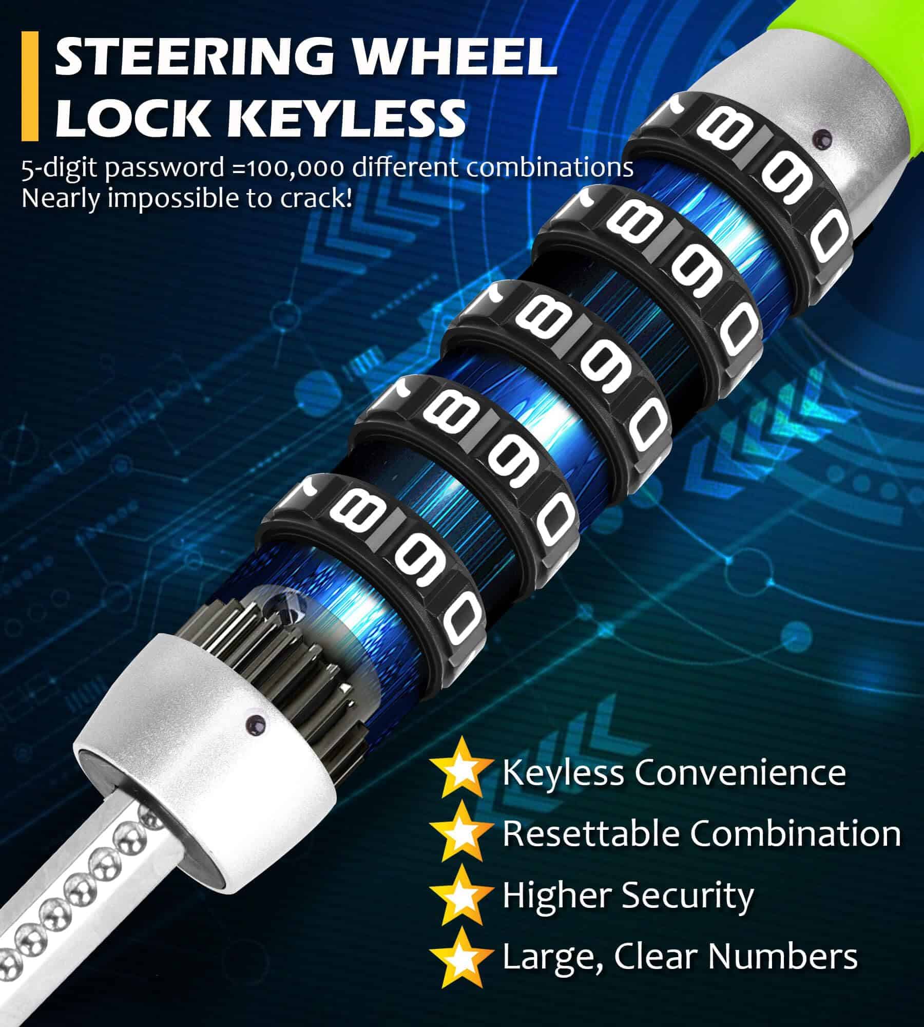 Bloqueo de volante Tevlaphee, Bloqueo de -Verde - Imagen 4