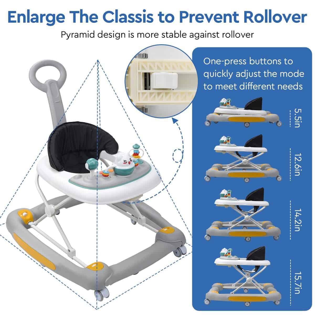 Andador para Bebés 4 en 1 HAPYOOY con Ruedas, Altura - Imagen 4