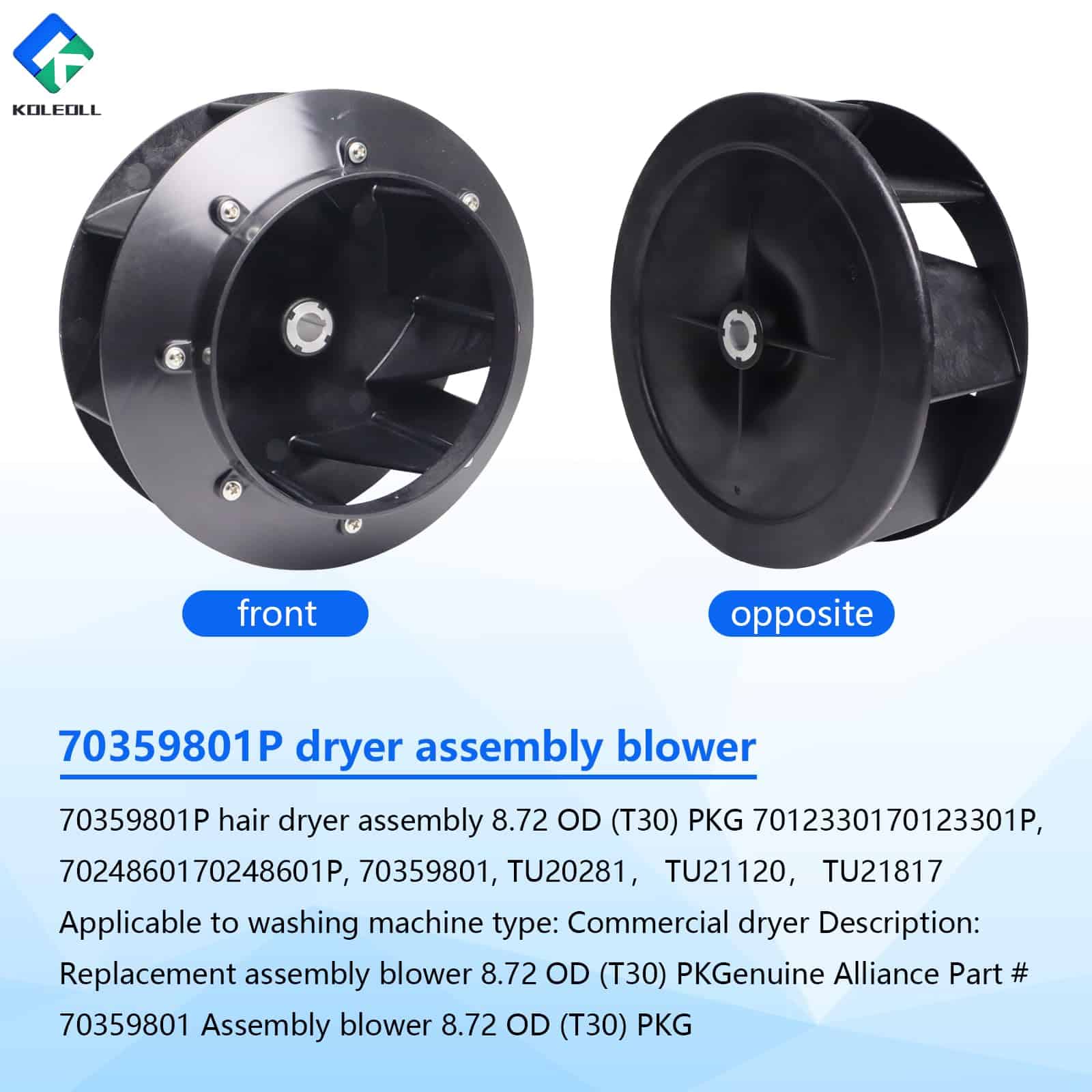 Conjunto de 2 ventiladores 70359801P 70359801 para secadora - Imagen 6