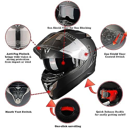 Casco modular de cara completa para motocicleta 1Storm DOT - Imagen 5