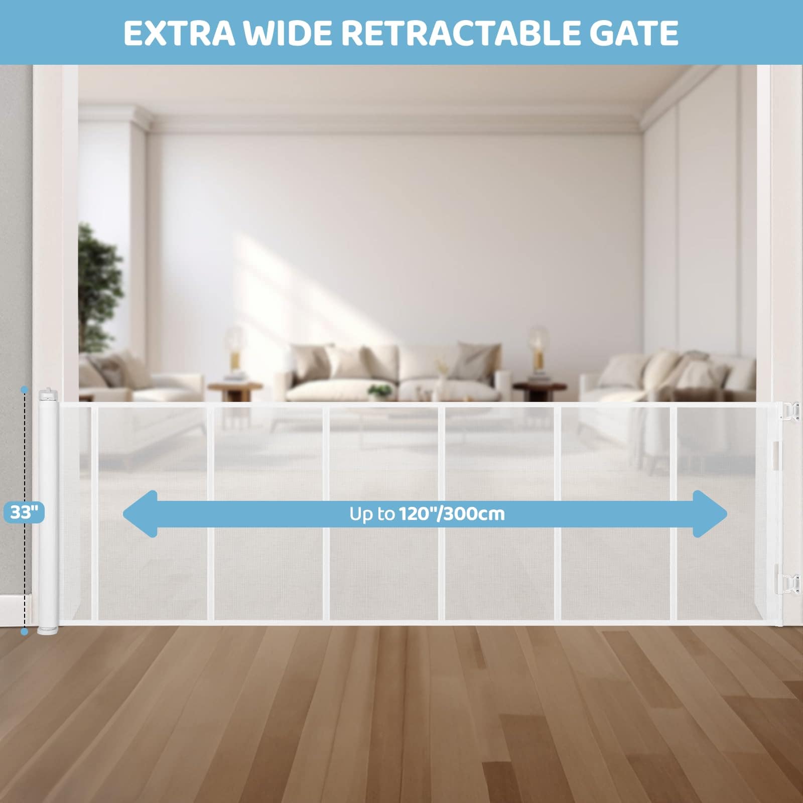 Puerta de bebé retráctil extra ancha de 120 -Blanco - Imagen 4