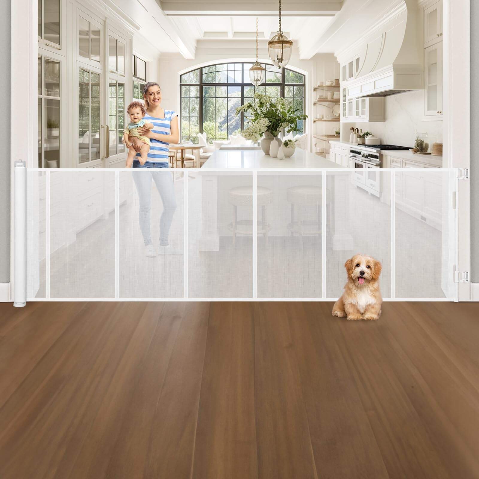 Puerta de bebé retráctil extra ancha de 120 -Blanco