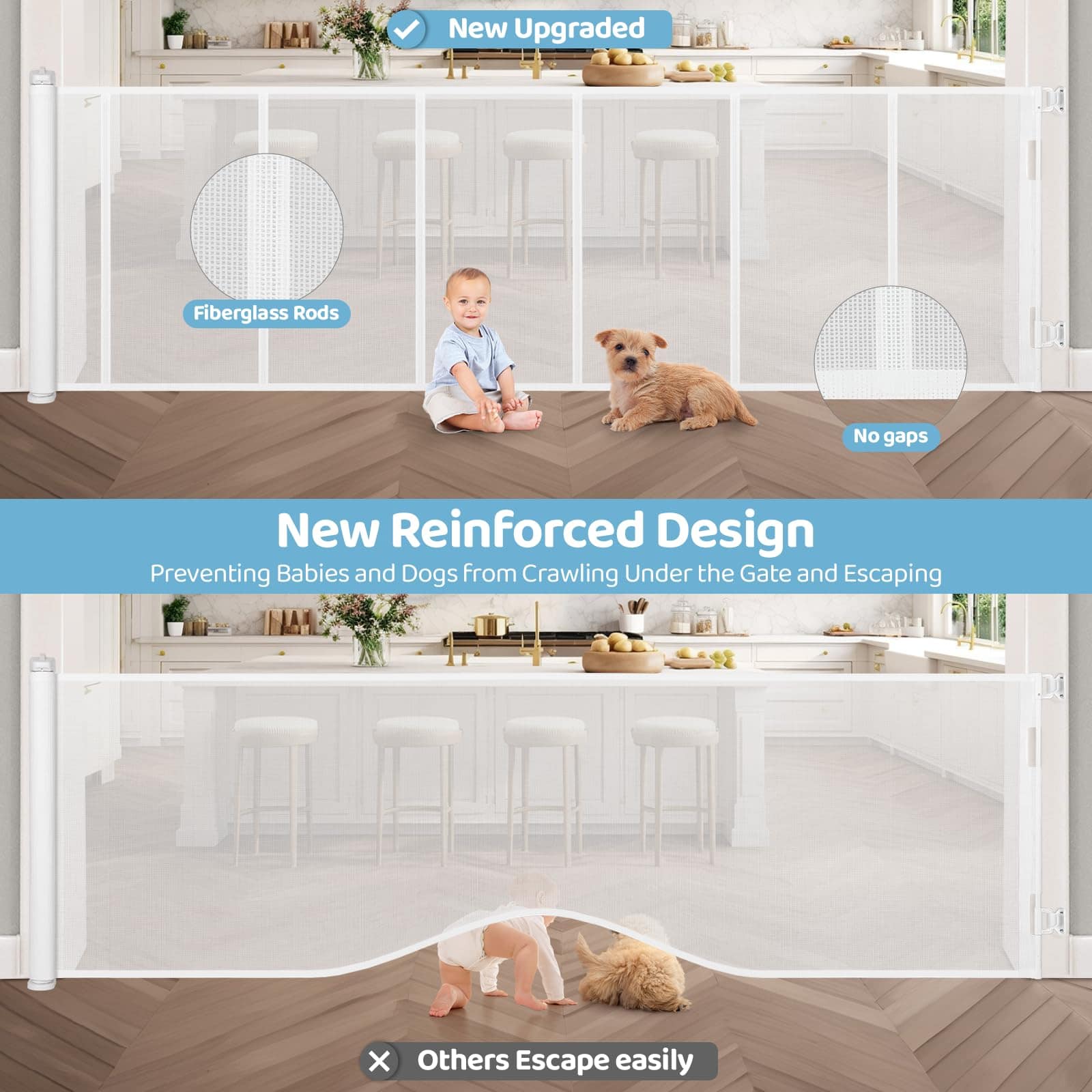 Puerta de bebé retráctil extra ancha de 120 -Blanco - Imagen 3