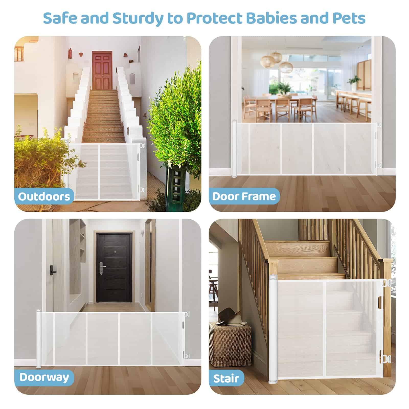 Puerta de bebé retráctil extra ancha de 120 -Blanco - Imagen 8