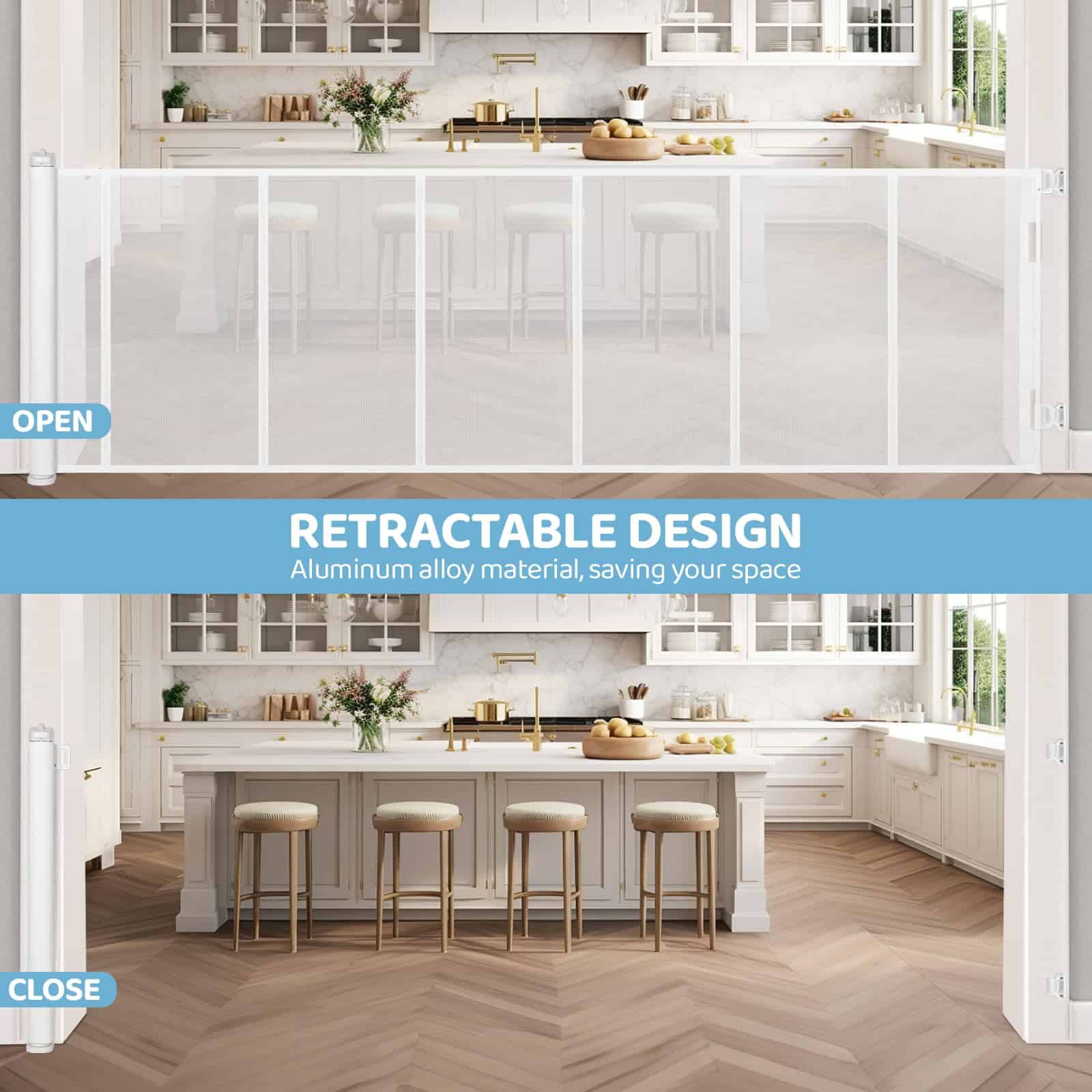 Puerta de bebé retráctil extra ancha de 120 -Blanco - Imagen 5