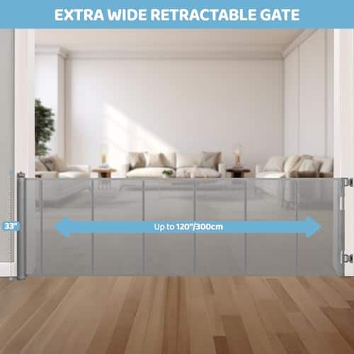 Puerta de bebé retráctil extra ancha de 120 -Gris - Imagen 3