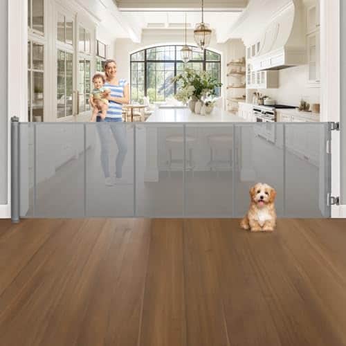 Puerta de bebé retráctil extra ancha de 120 -Gris