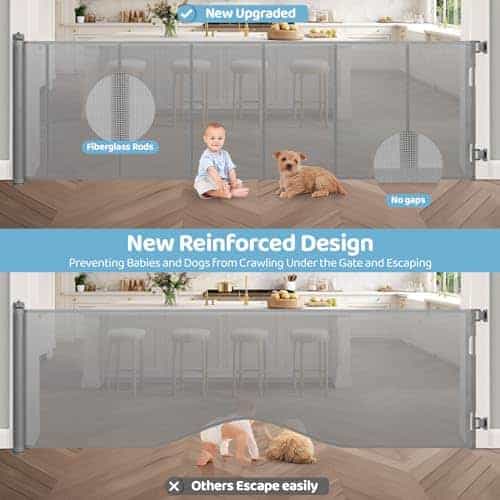 Puerta de bebé retráctil extra ancha de 120 -Gris - Imagen 4