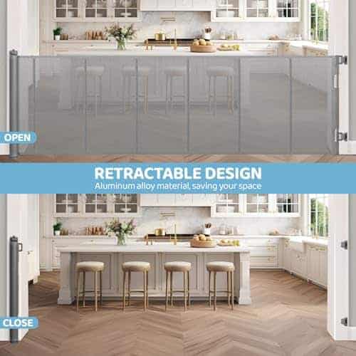 Puerta de bebé retráctil extra ancha de 120 -Gris - Imagen 5