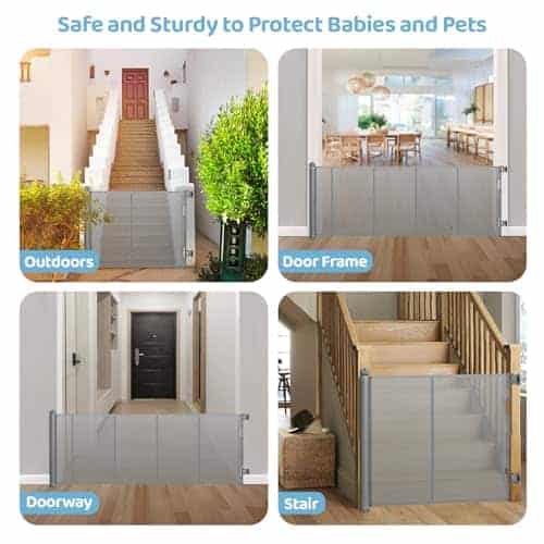Puerta de bebé retráctil extra ancha de 120 -Gris - Imagen 8