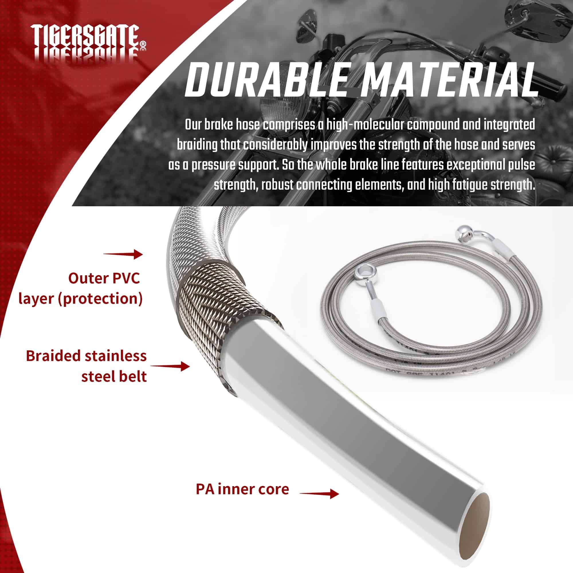 TIGERSGATE 14" Ape Hangers Dyna Softail Cable de Freno - Imagen 6