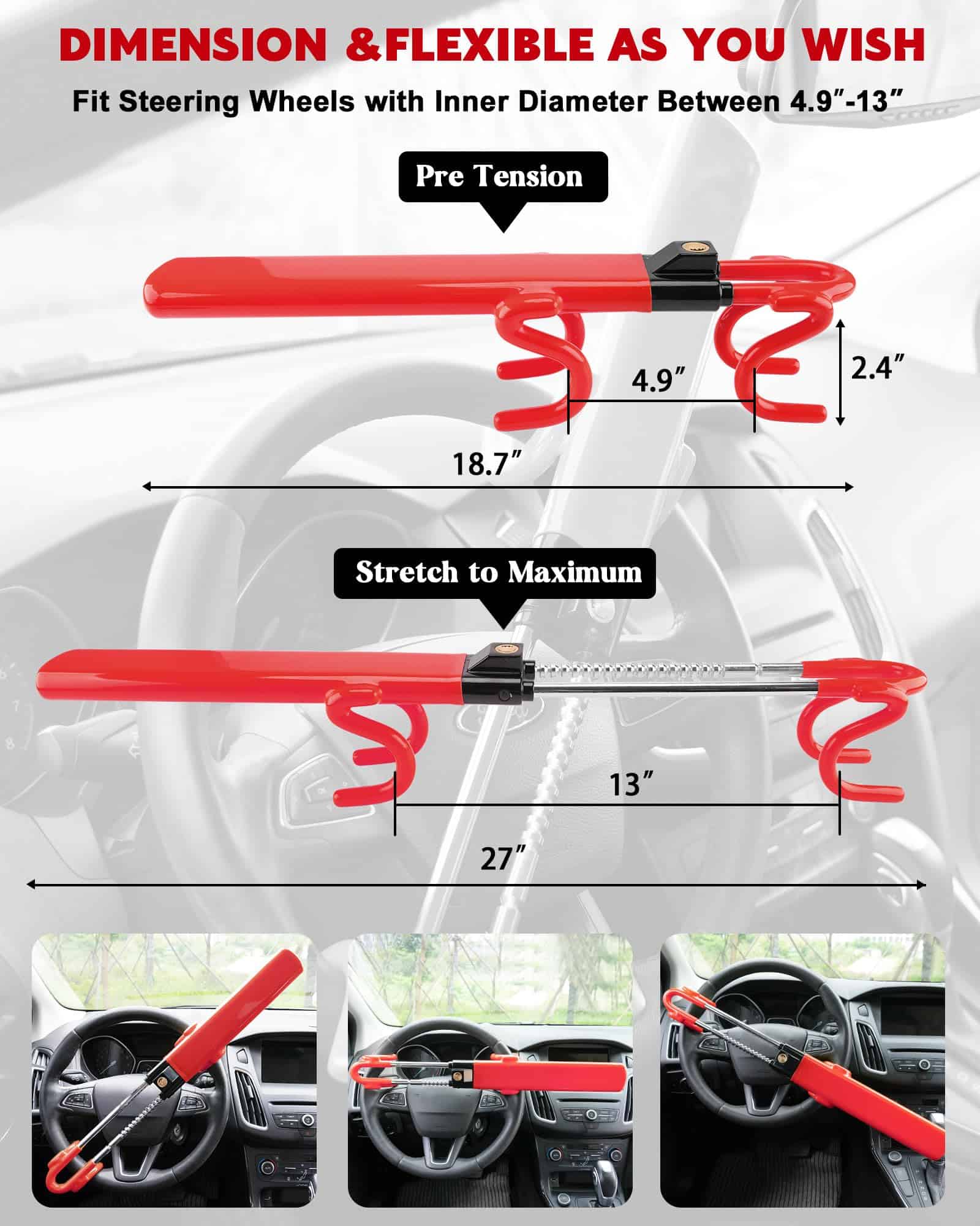 Bloqueo de volante Tevlaphee Dispositivo antirrobo de coche - Imagen 3