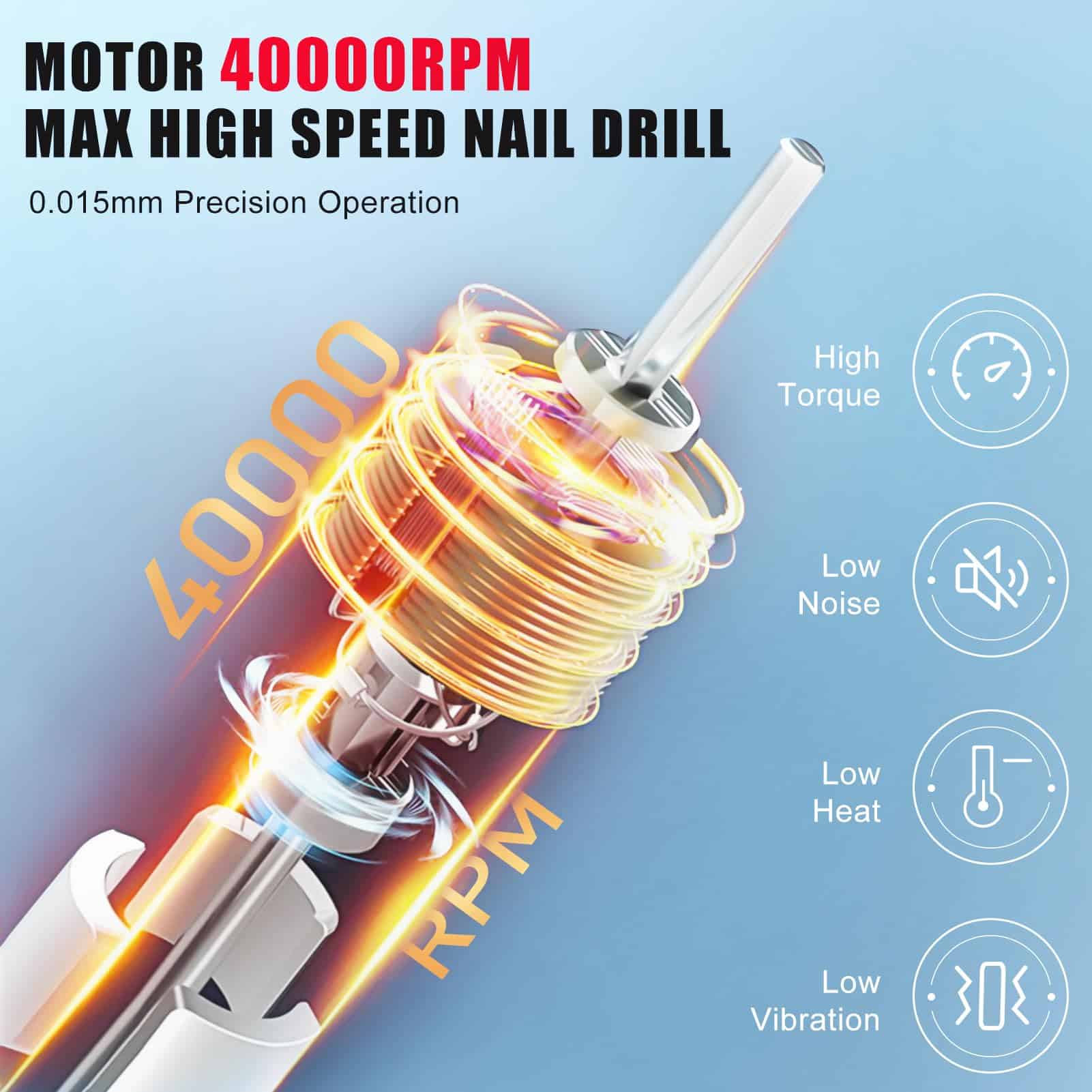Taladro de uñas profesional Moowarlt 40000RPM, lima - Imagen 3